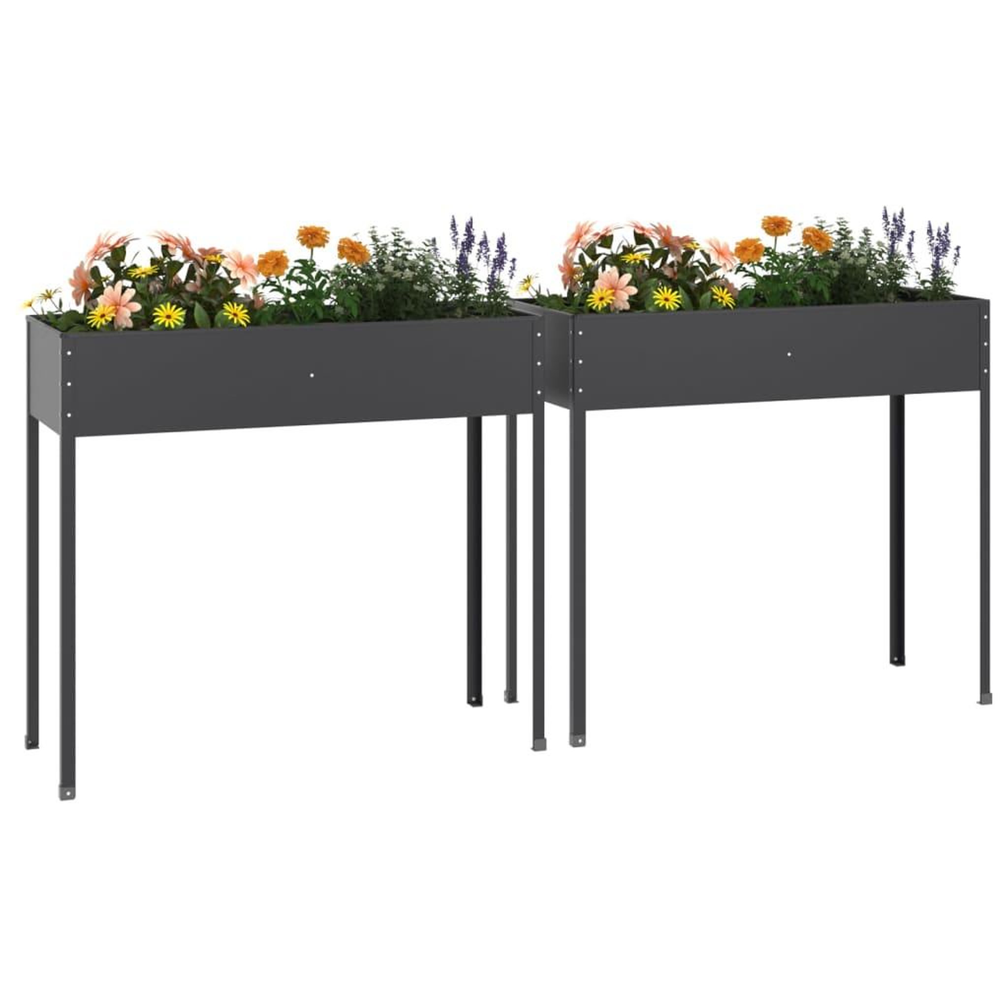 Voir la diapositive 3 : VIDAXL Jardinieres 2 pcs anthracite acier galvanise