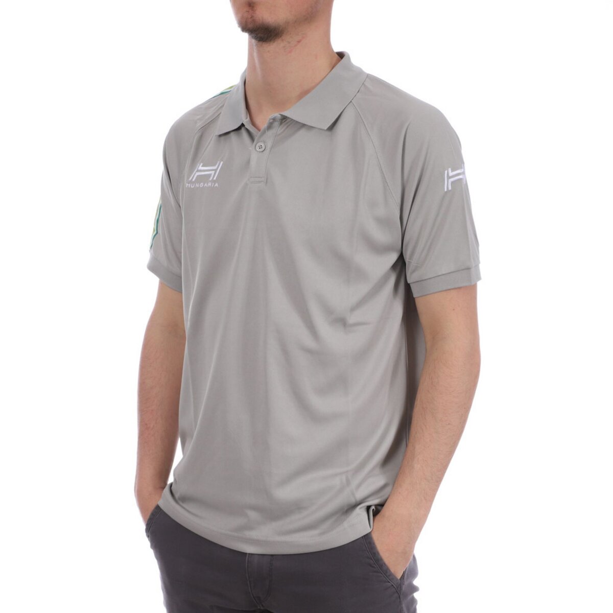 HUNGARIA Polo gris bandes vertes homme Hungaria Training Pro