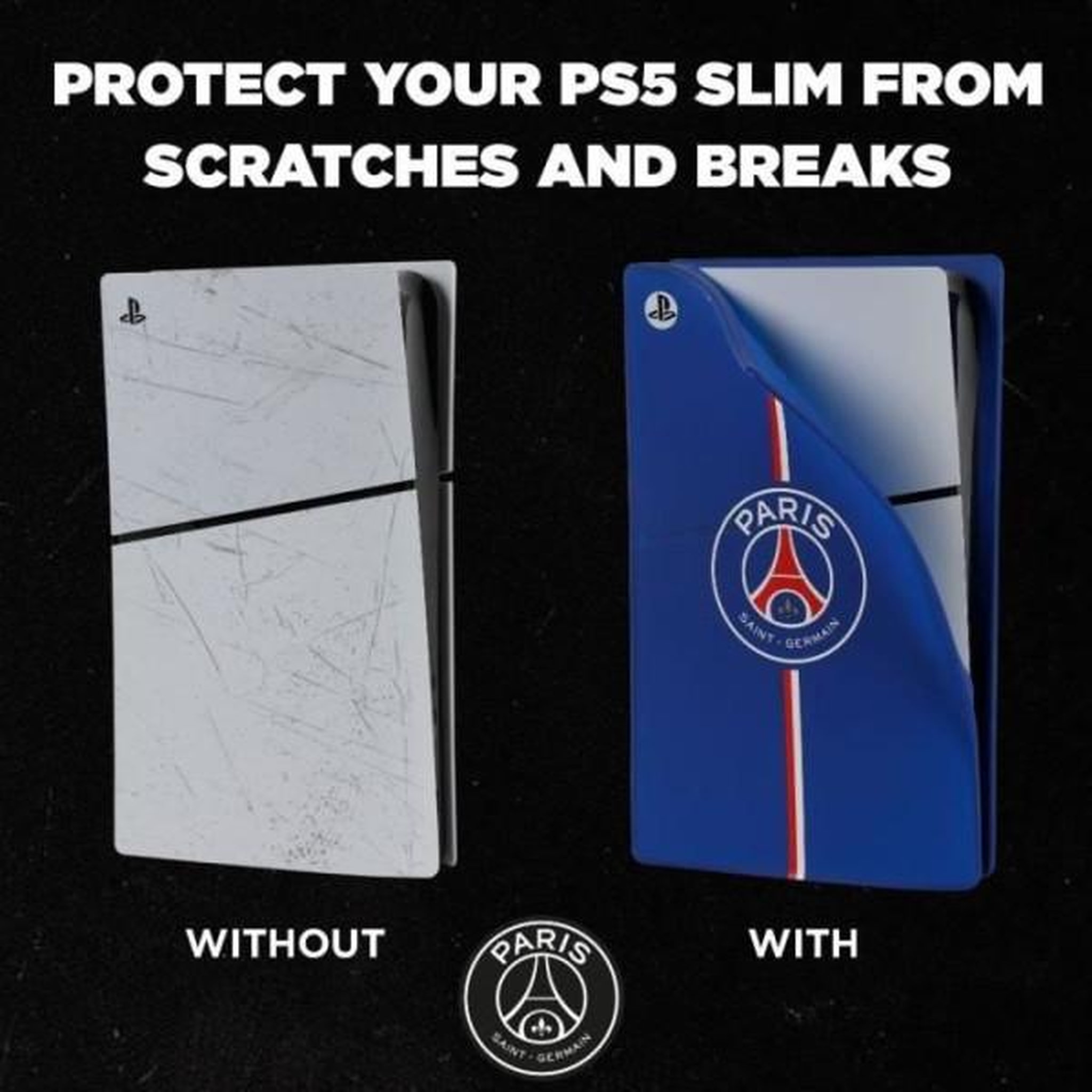 Voir la diapositive 3 : Konix Façade de protection - KONIX - PSG - PS5 Slim - Silicone - Antichoc - Anti-rayures - Bleu