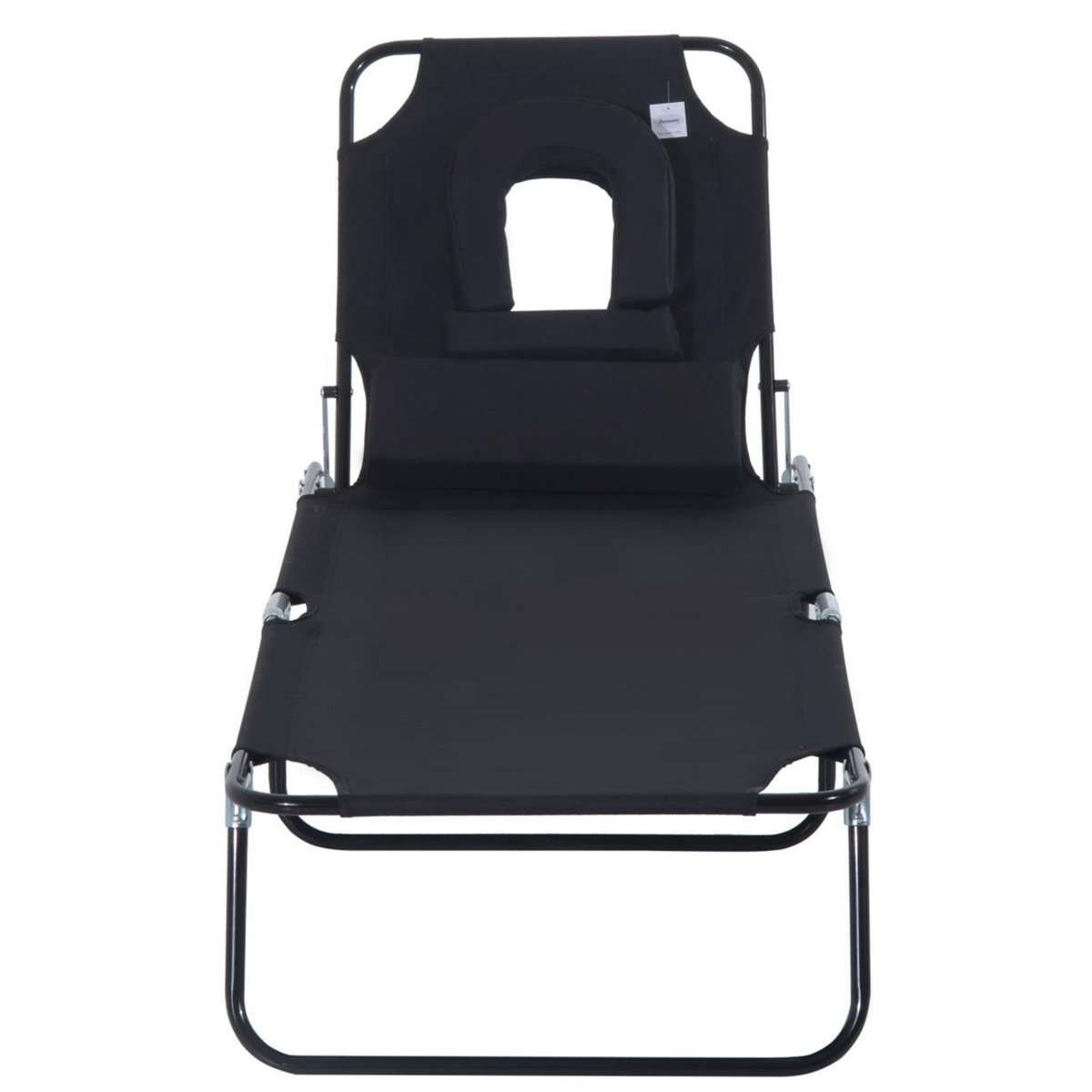 OUTSUNNY Bain de soleil pliable transat inclinable 4 positions chaise longue de lecture 3 coussins fournis noir