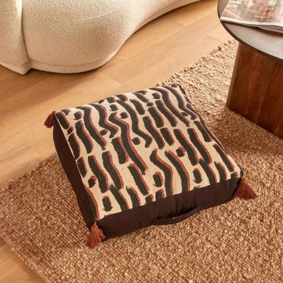 ATMOSPHERA Coussin de Sol à Pompons  Wonja  48x48cm Noir