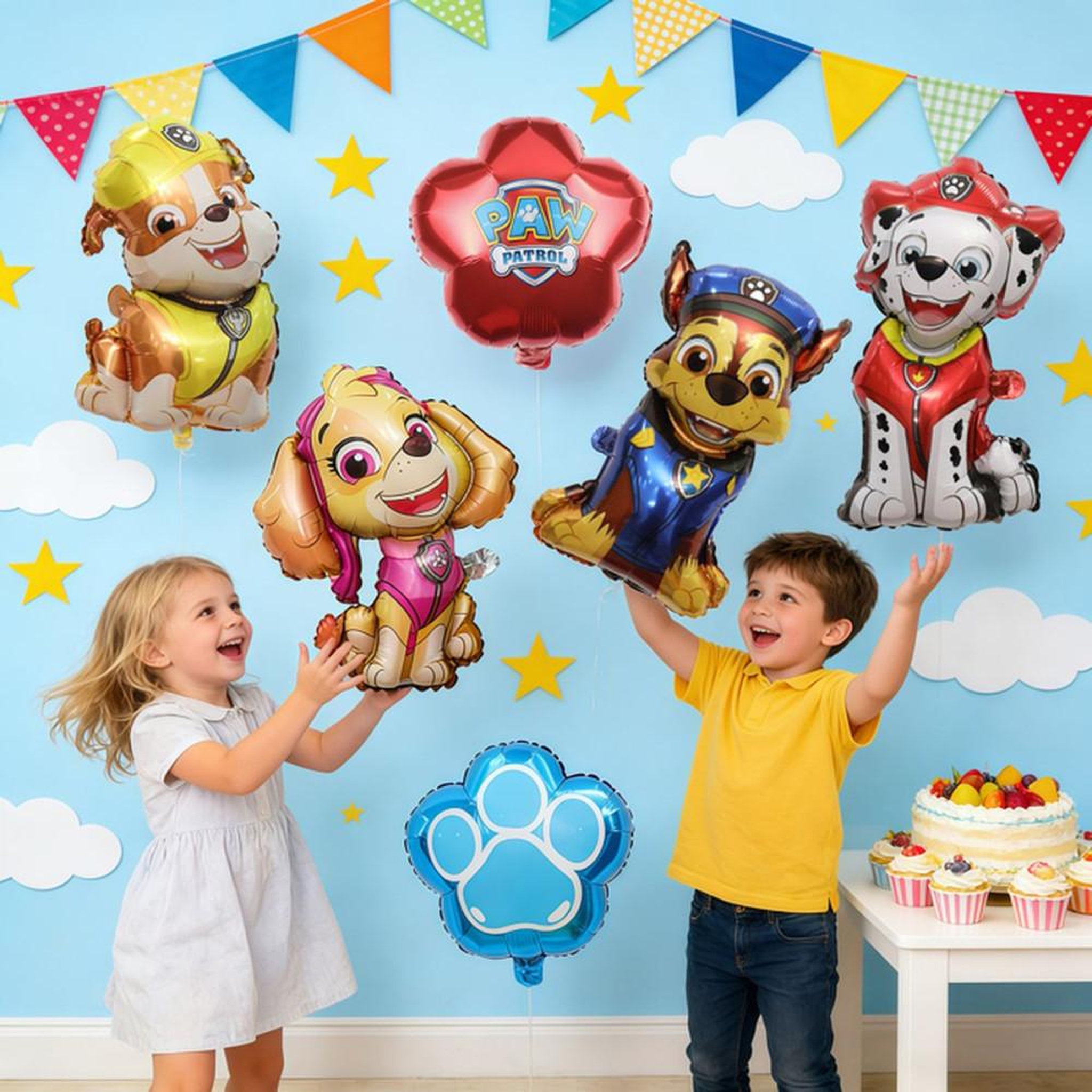 Voir la diapositive 4 : Lot de 10 ballons aluminium multicolores Paw Patrol motifs chiots et pattes