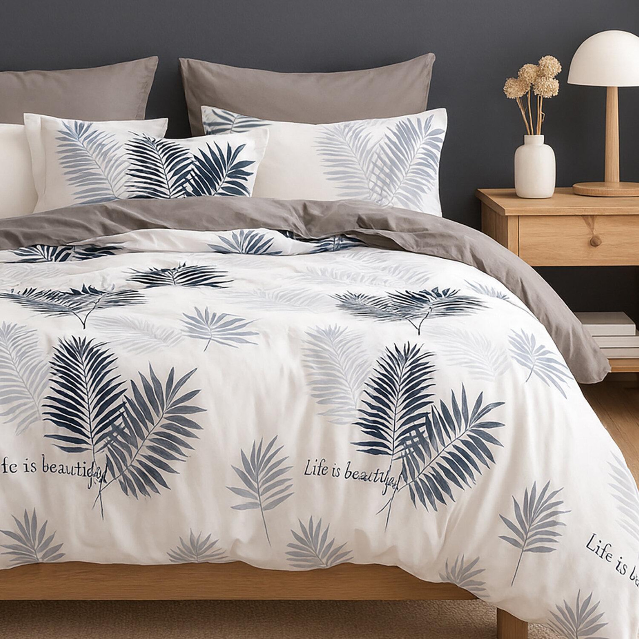 Voir la diapositive 2 : Home collection Parure housse de couette en polycoton Leafine