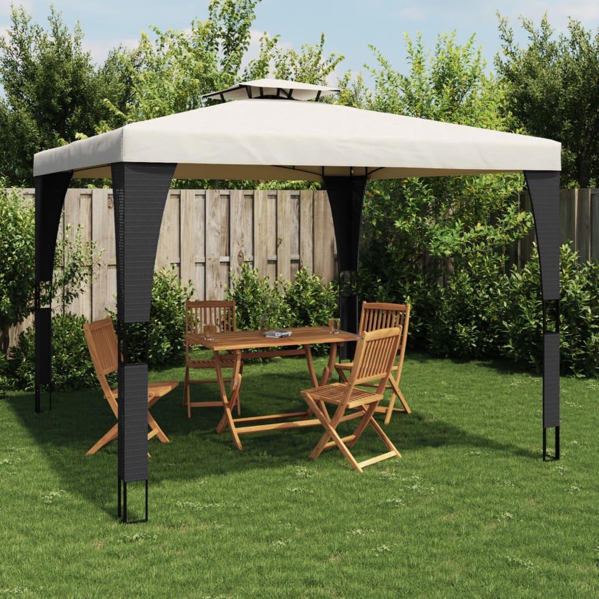 VIDAXL Tonnelle a double toit creme 2,98x2,98 m acier