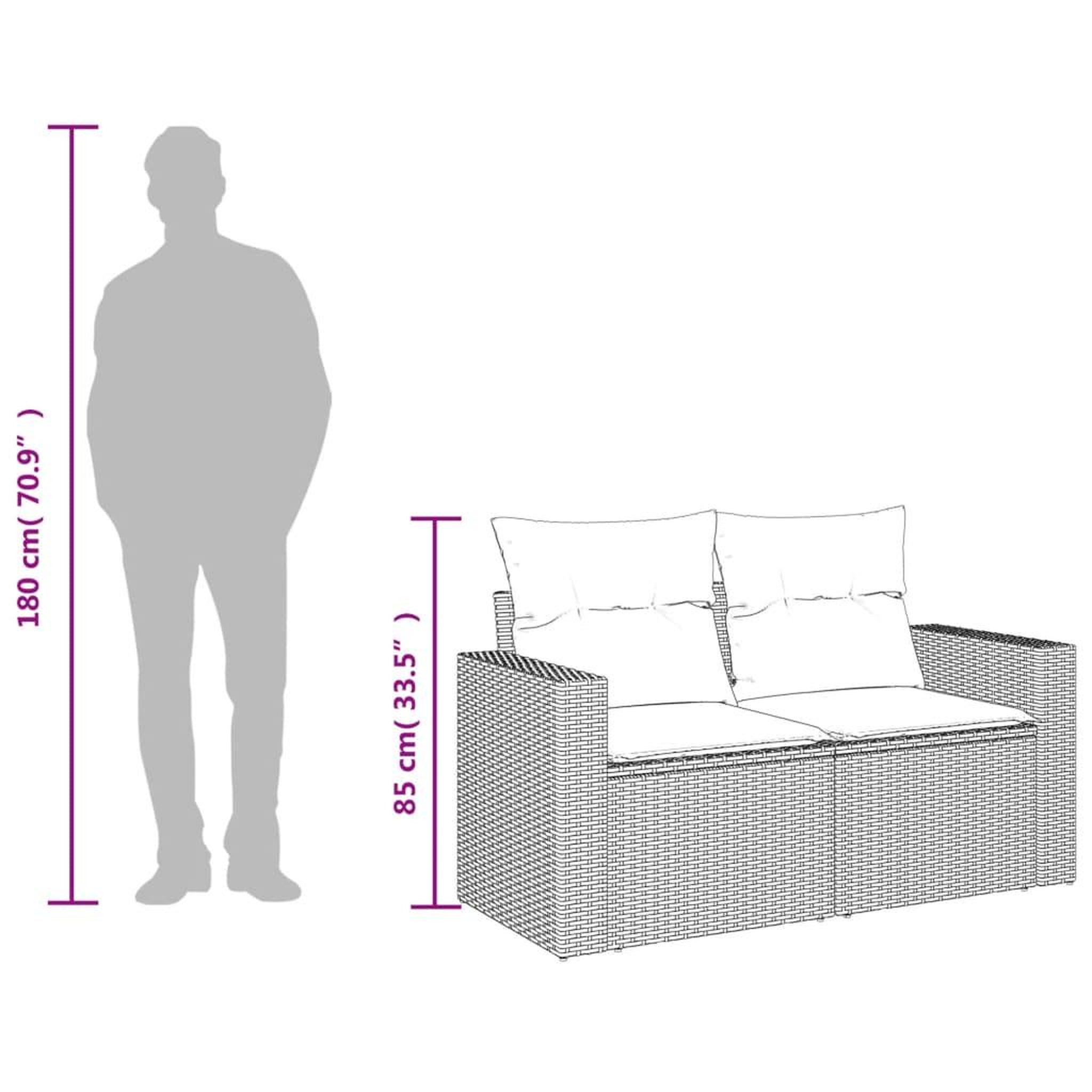 Voir la diapositive 6 : VIDAXL Canape de jardin avec coussins 2 places beige resine tressee