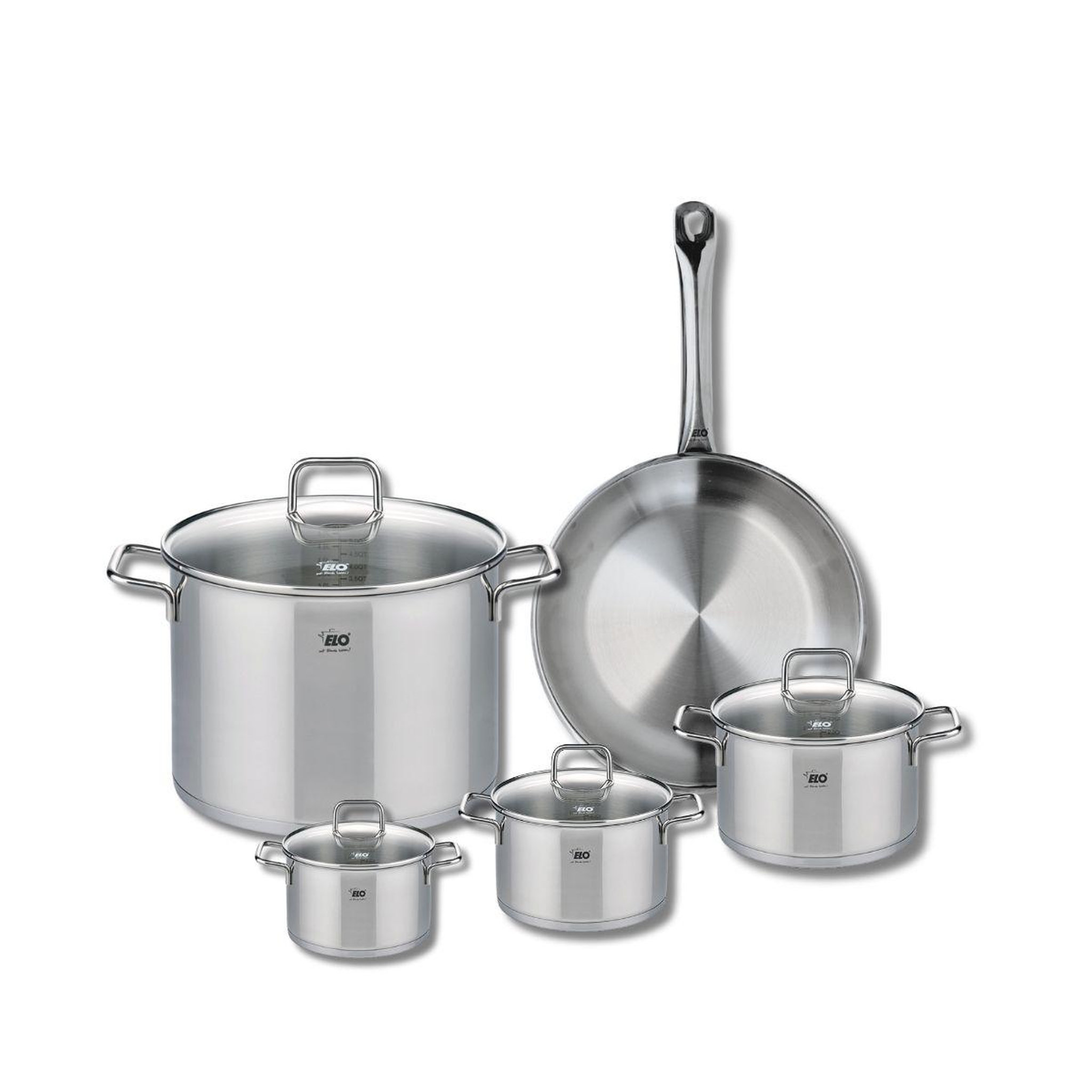 Voir la diapositive 1 : 666 Barcelona Ensemble de 1 Poêle de cuisson 28 cm et 4 faitouts 12, 14, 16 et 26 cm Elo Profi Citrin
