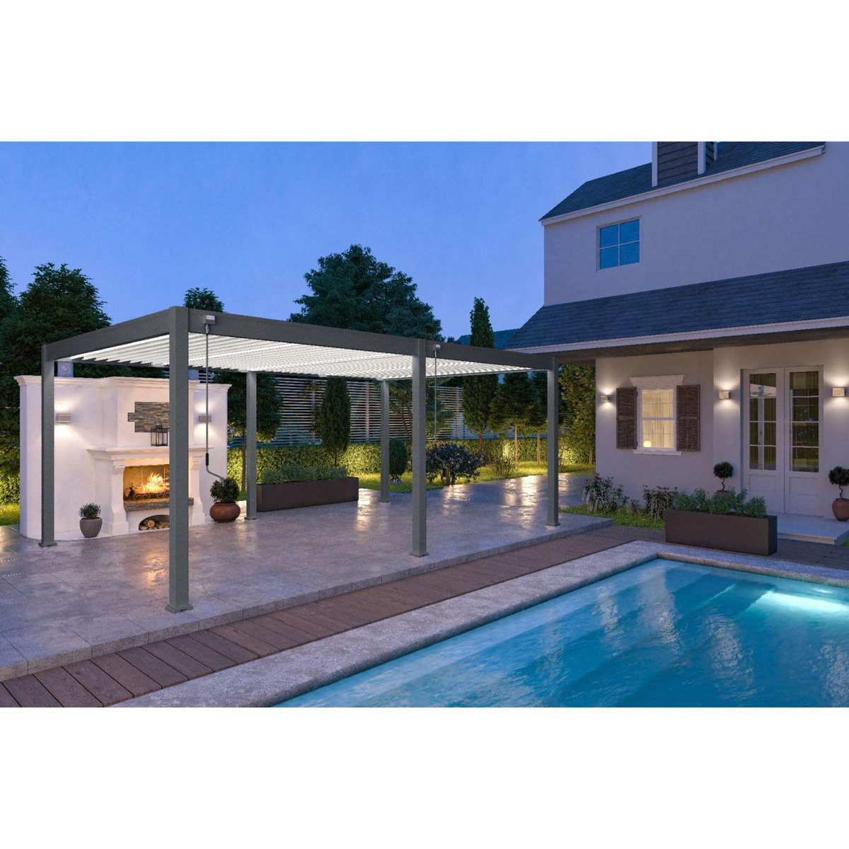 Pergola Bioclimatique autoportée 4x6 m - Anthracite/blanc -  VS OmBREA®