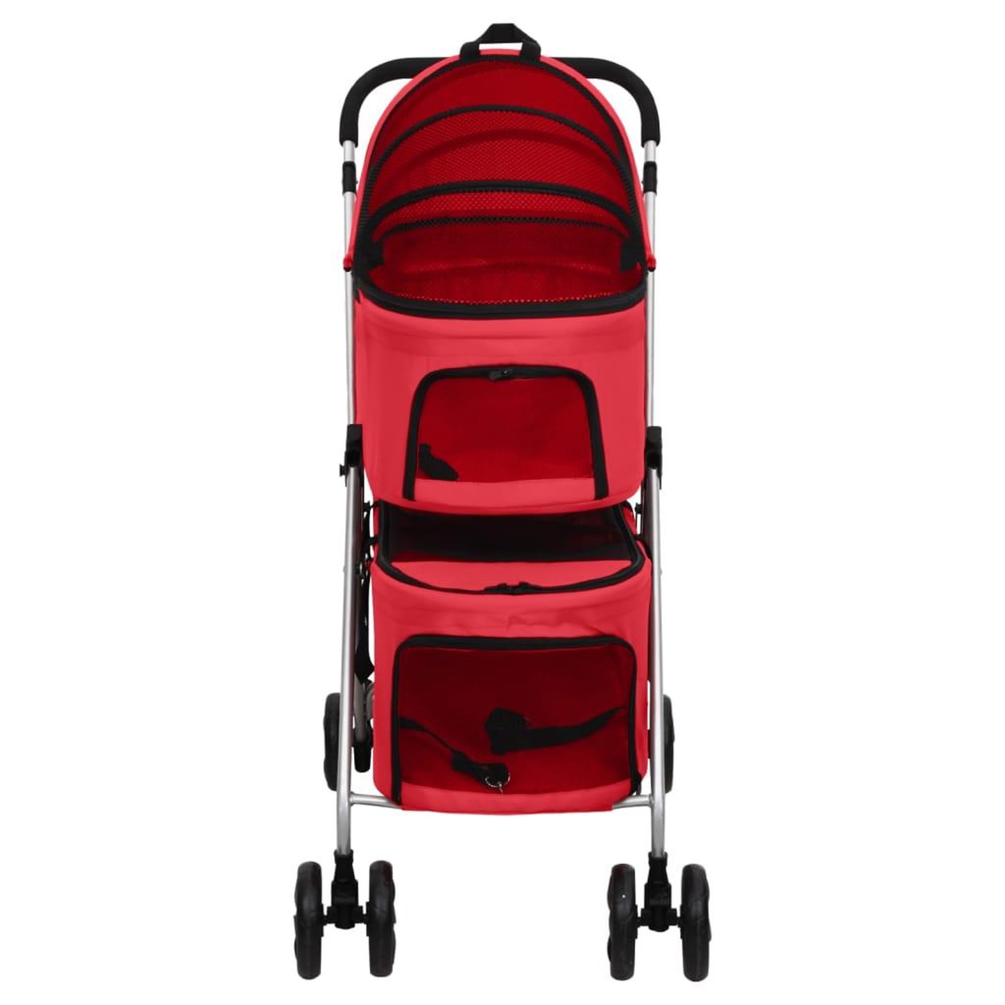 Voir la diapositive 3 : VIDAXL Poussette pour chien pliante a 2 niveaux Rouge 83x48x97 cm