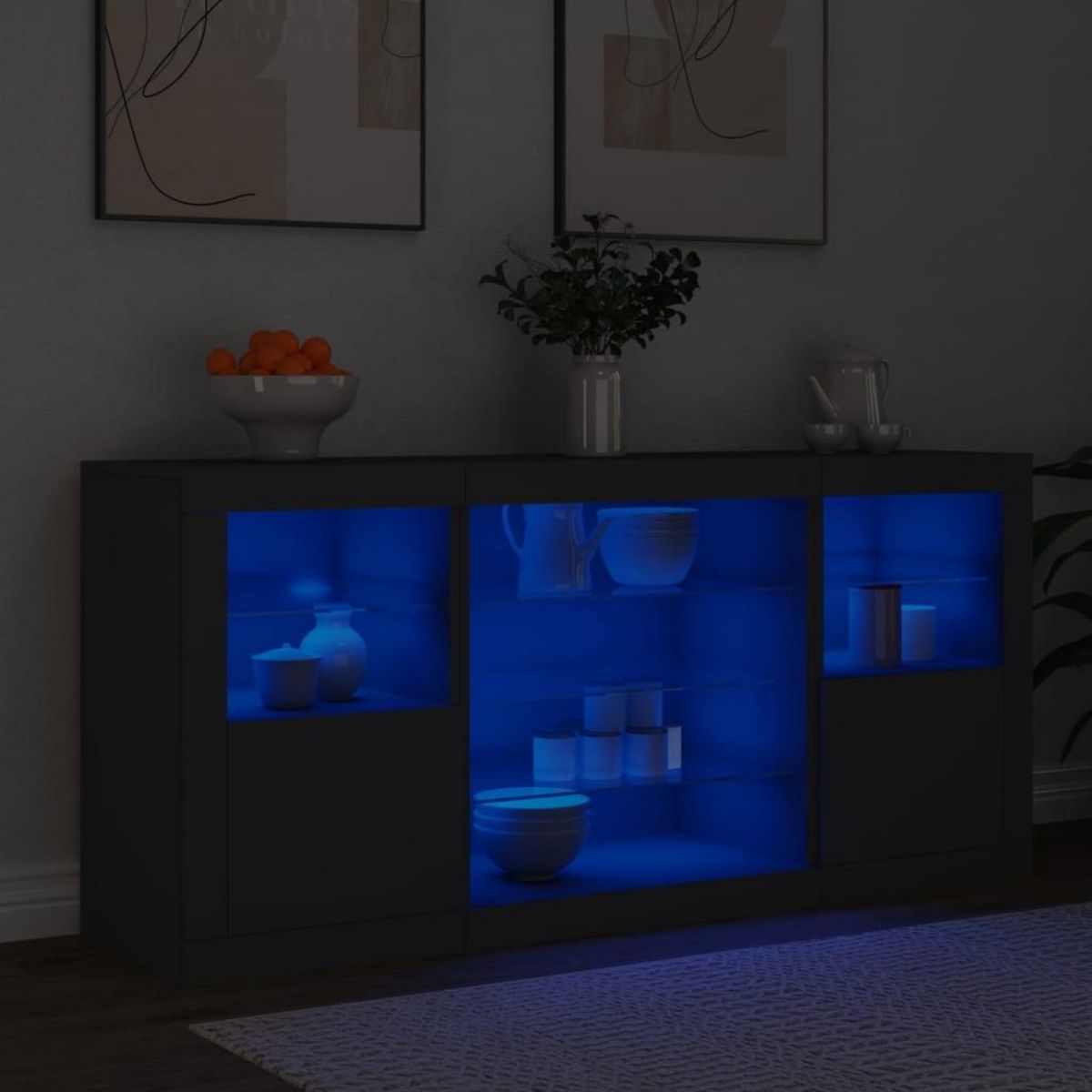 VIDAXL Buffet avec lumieres LED noir 142,5x37x67 cm