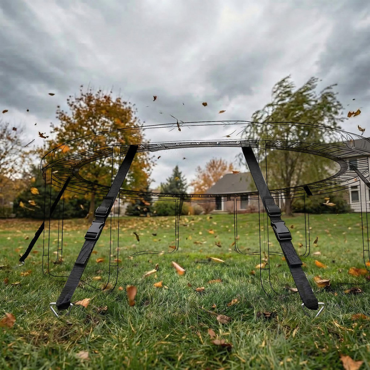 HOMCOM Kit complet d'ancrage trampoline 4 piquets spirales 4 sangles réglables