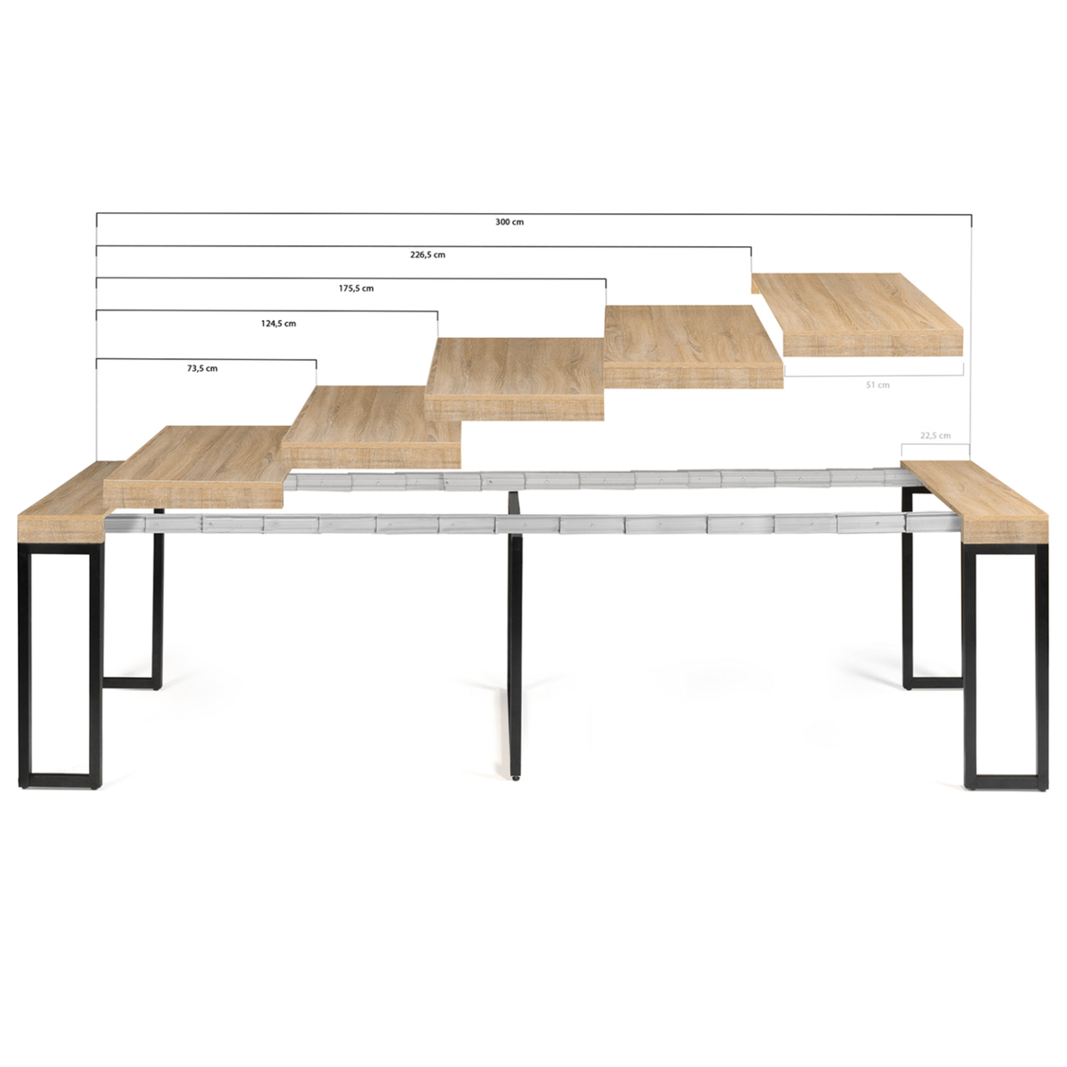 ID MARKET Table console extensible TORONTO 14 personnes 300 cm design industriel