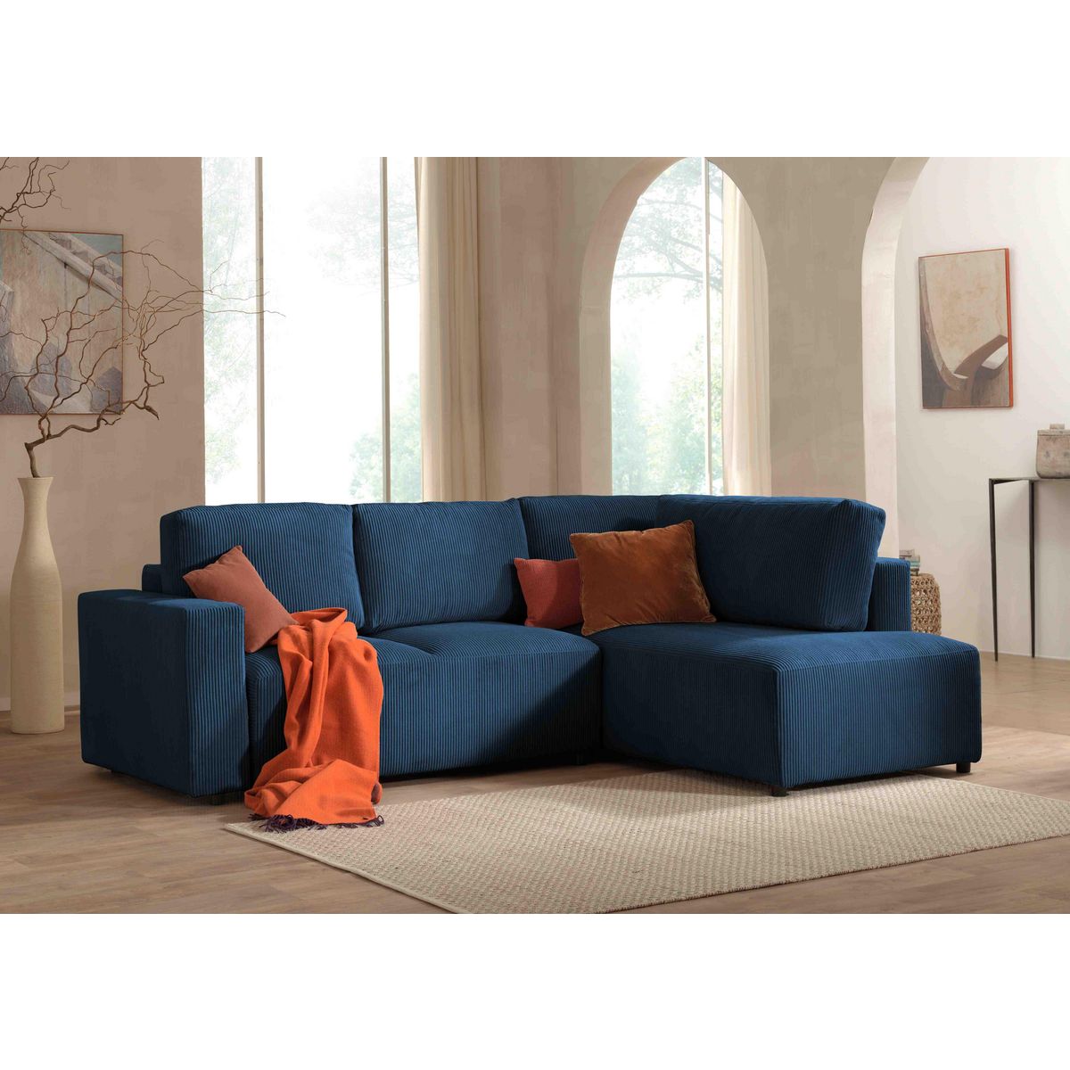 LISA DESIGN Livy - canapé d'angle convertible - avec coffre - en velours côtelé - 5 places - droit