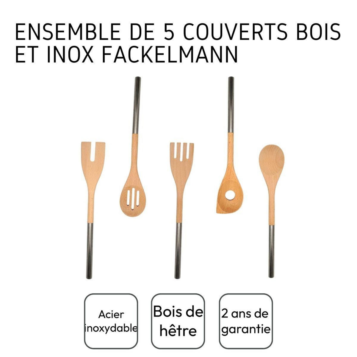 Fackelmann Ensemble de 5 couverts en bois et inox Fackelmann Boissellerie
