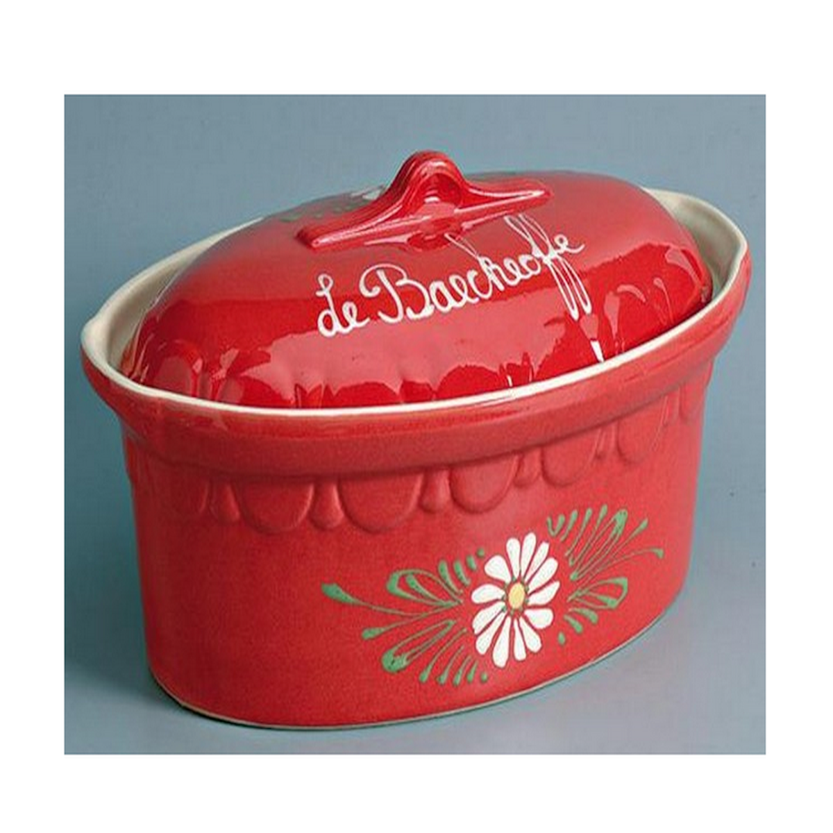 SIEGFRIED Terrine ovale 37cm rouge decor fleurs blanches - 134v6