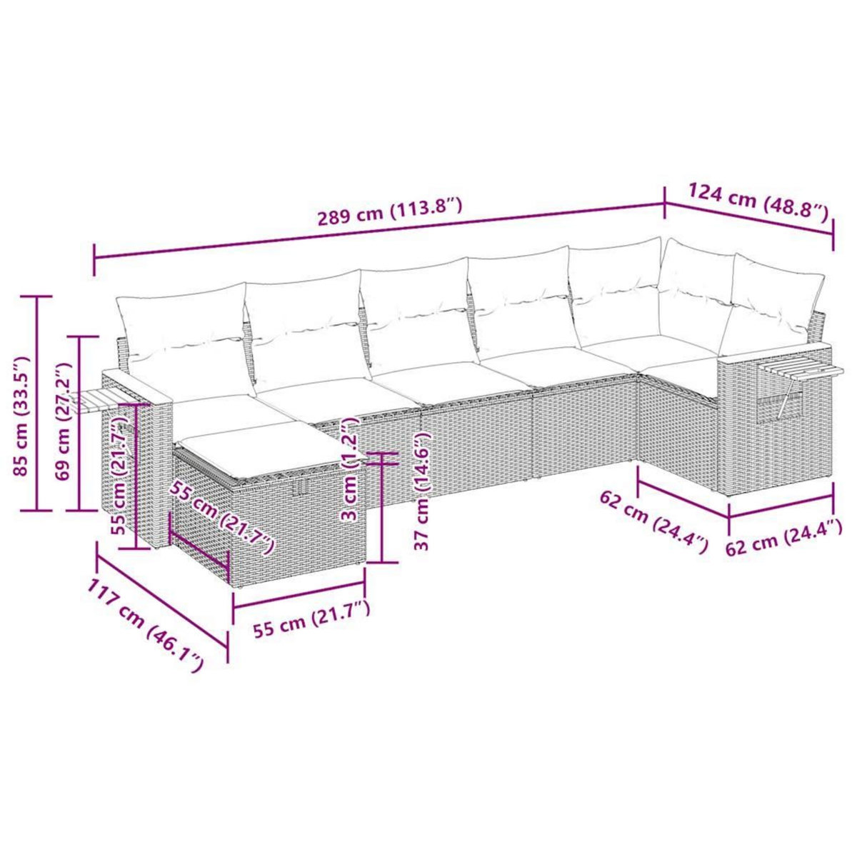 VIDAXL Salon de jardin 7 pcs avec coussins noir resine tressee