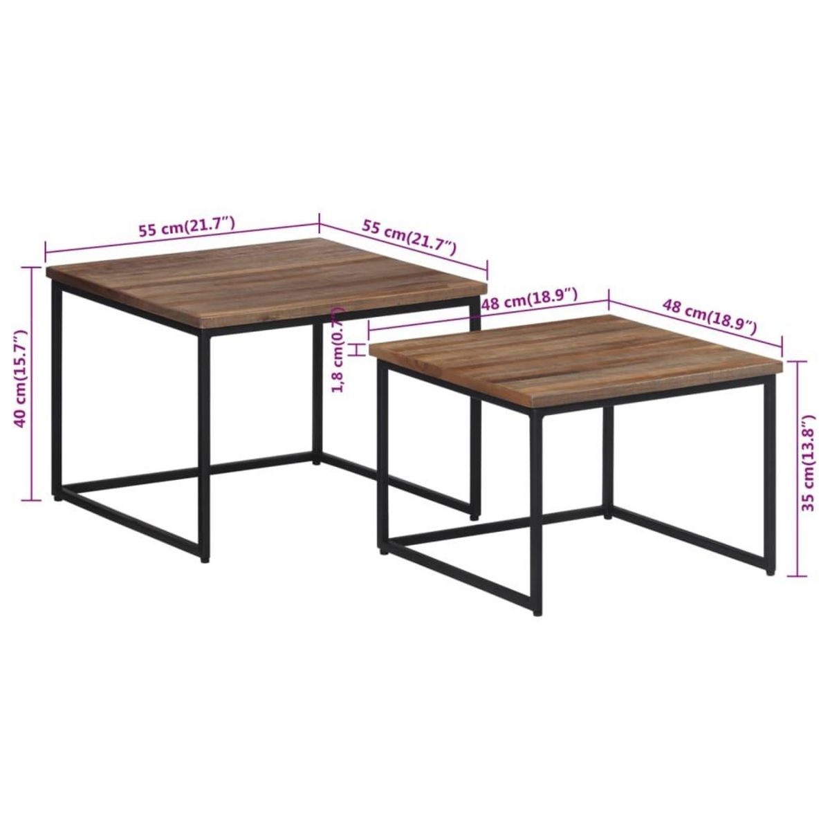 VIDAXL Tables basses gigognes 2 pcs bois massif de teck