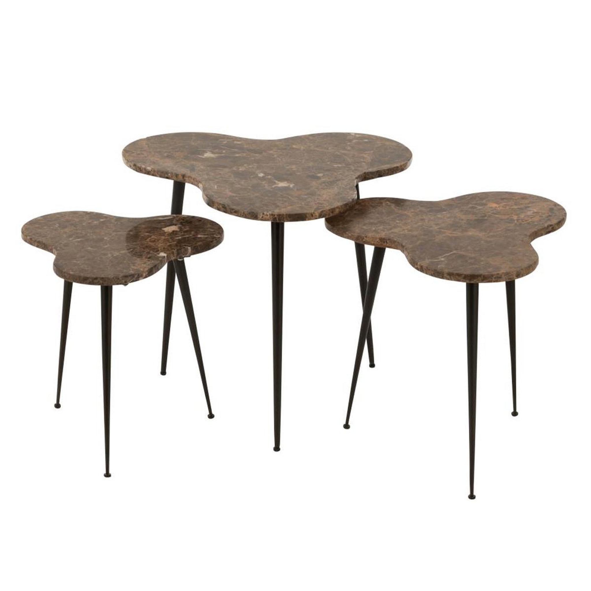 J-LINE Lot de 3 tables d'appoint gigogne  abeille  61cm marron