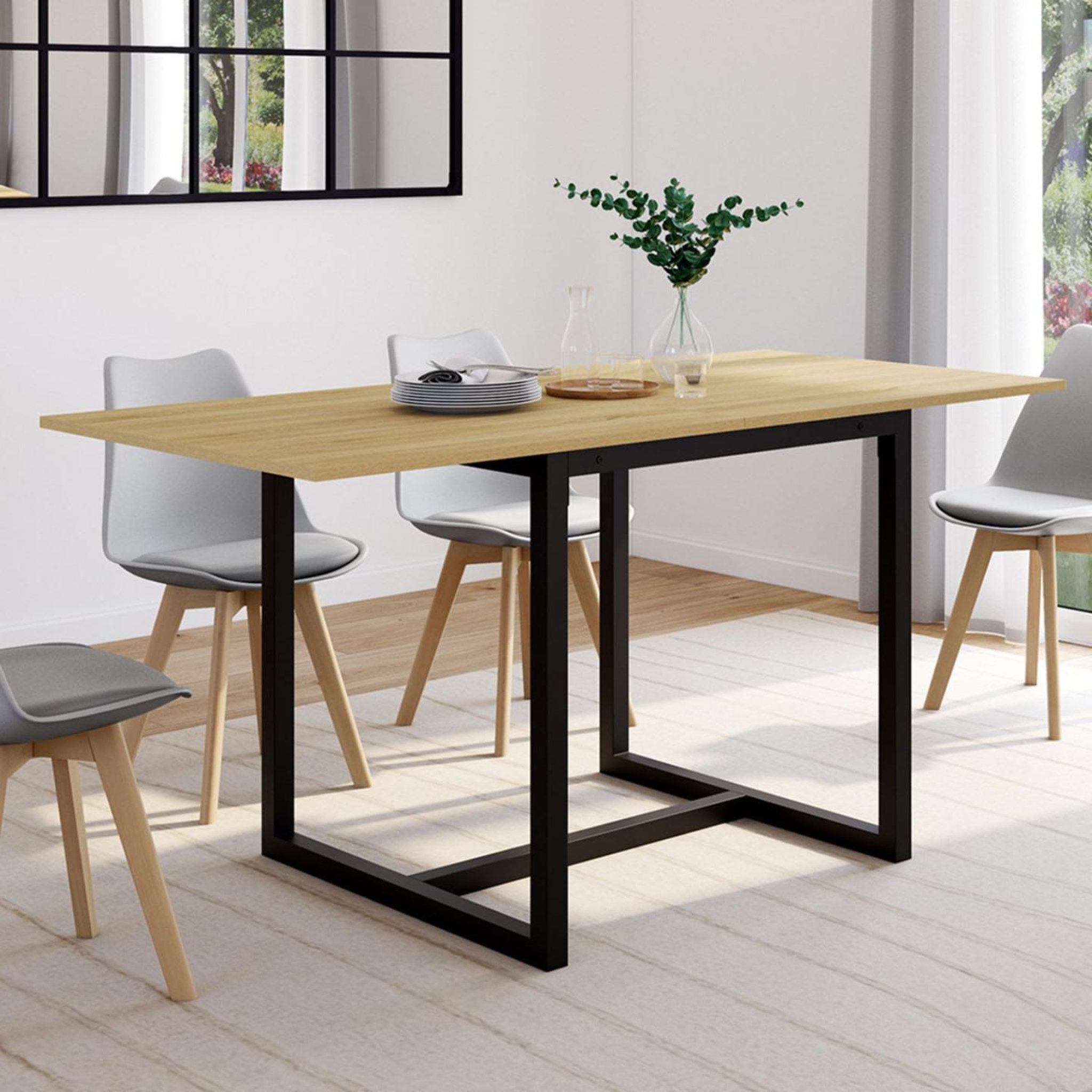 Voir la diapositive 2 : ID MARKET Table à manger extensible rectangle detroit 4-8 personnes design industriel 80-160 cm