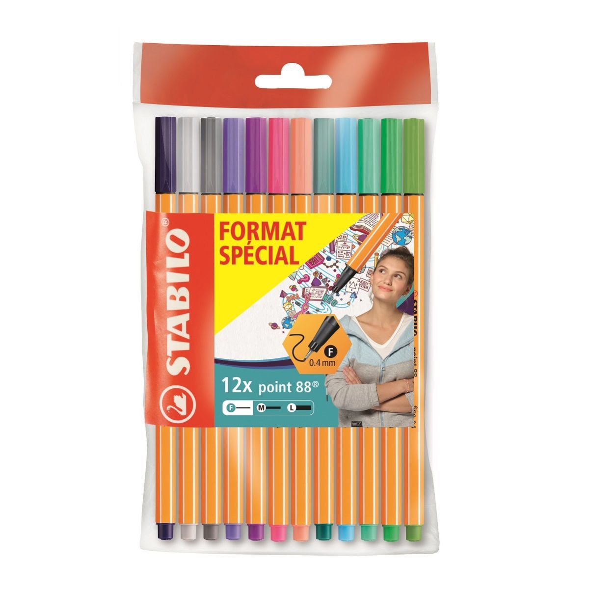 STABILO Lot de 12 stylos feutres Point 88 