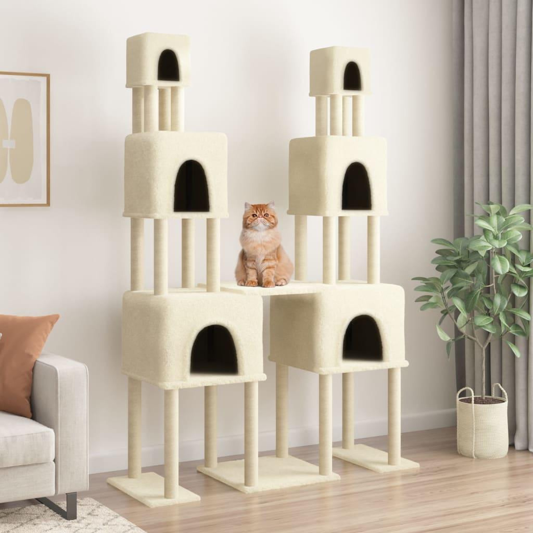 VIDAXL Arbre a chat avec griffoirs en sisal Creme 199 cm
