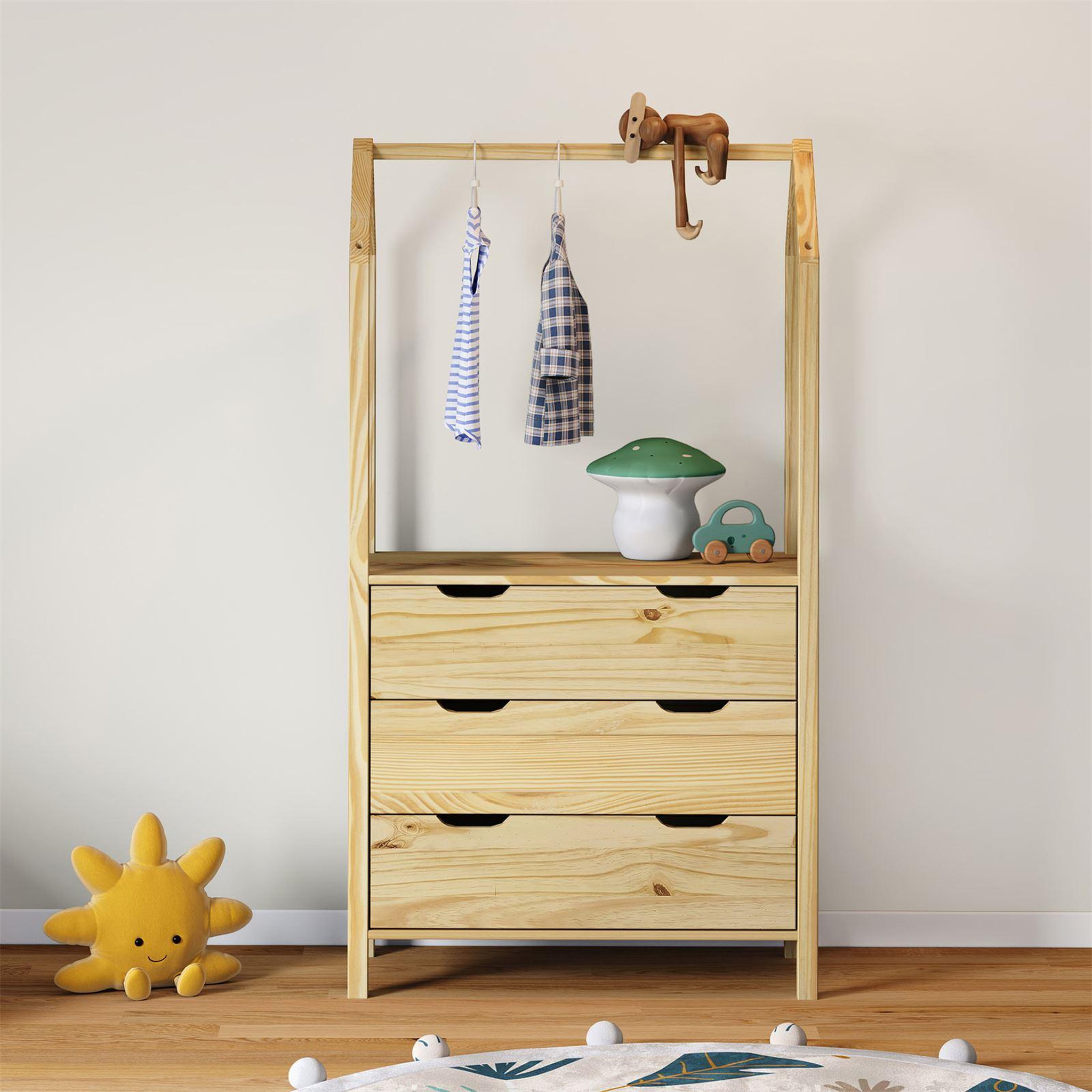Voir la diapositive 3 : IDIMEX Commode AMIRA type Montessori, avec 3 tiroirs, en pin massif