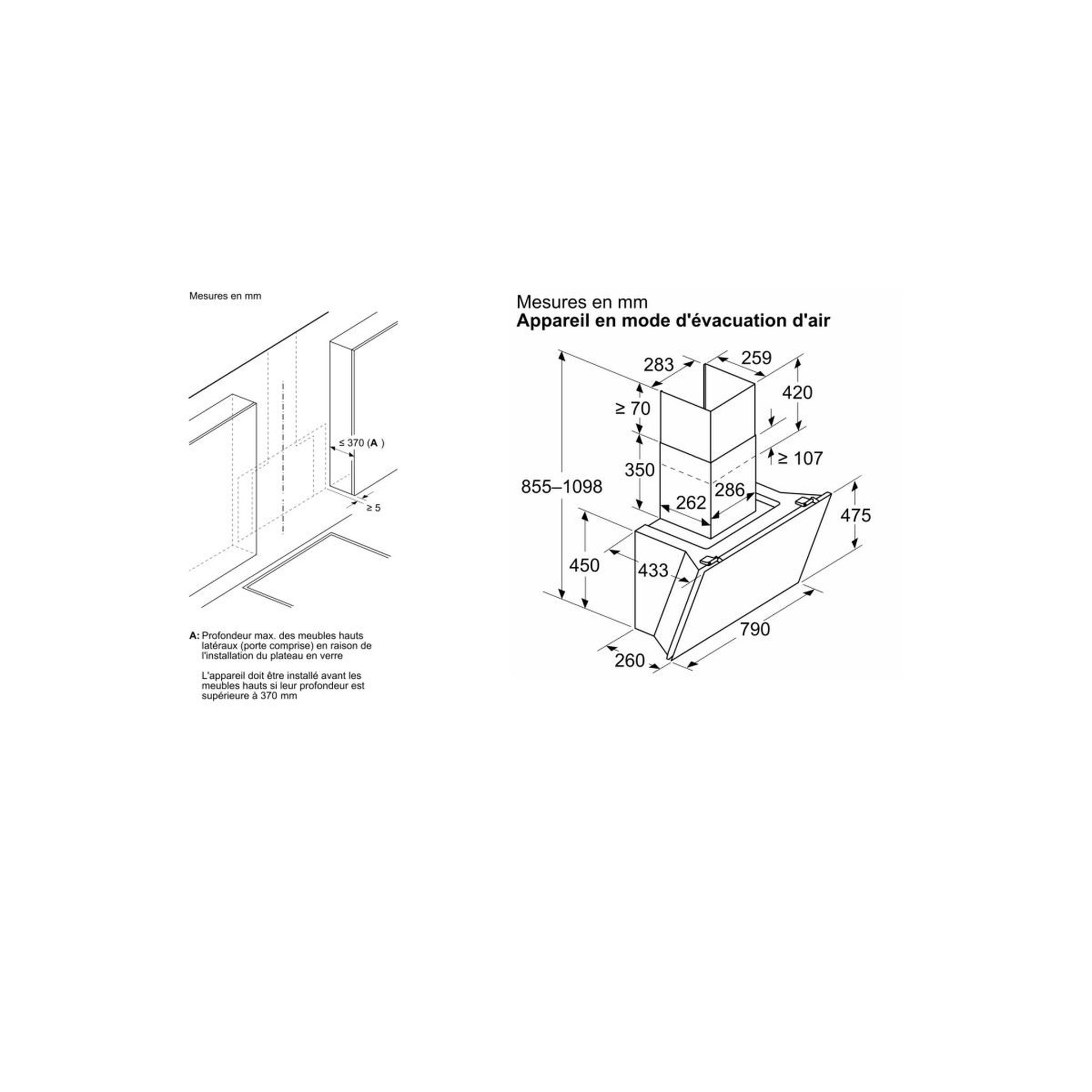 Voir la diapositive 4 : BOSCH Hotte décorative inclinée 80cm 51db 432m3/h blanc - dwk81an20