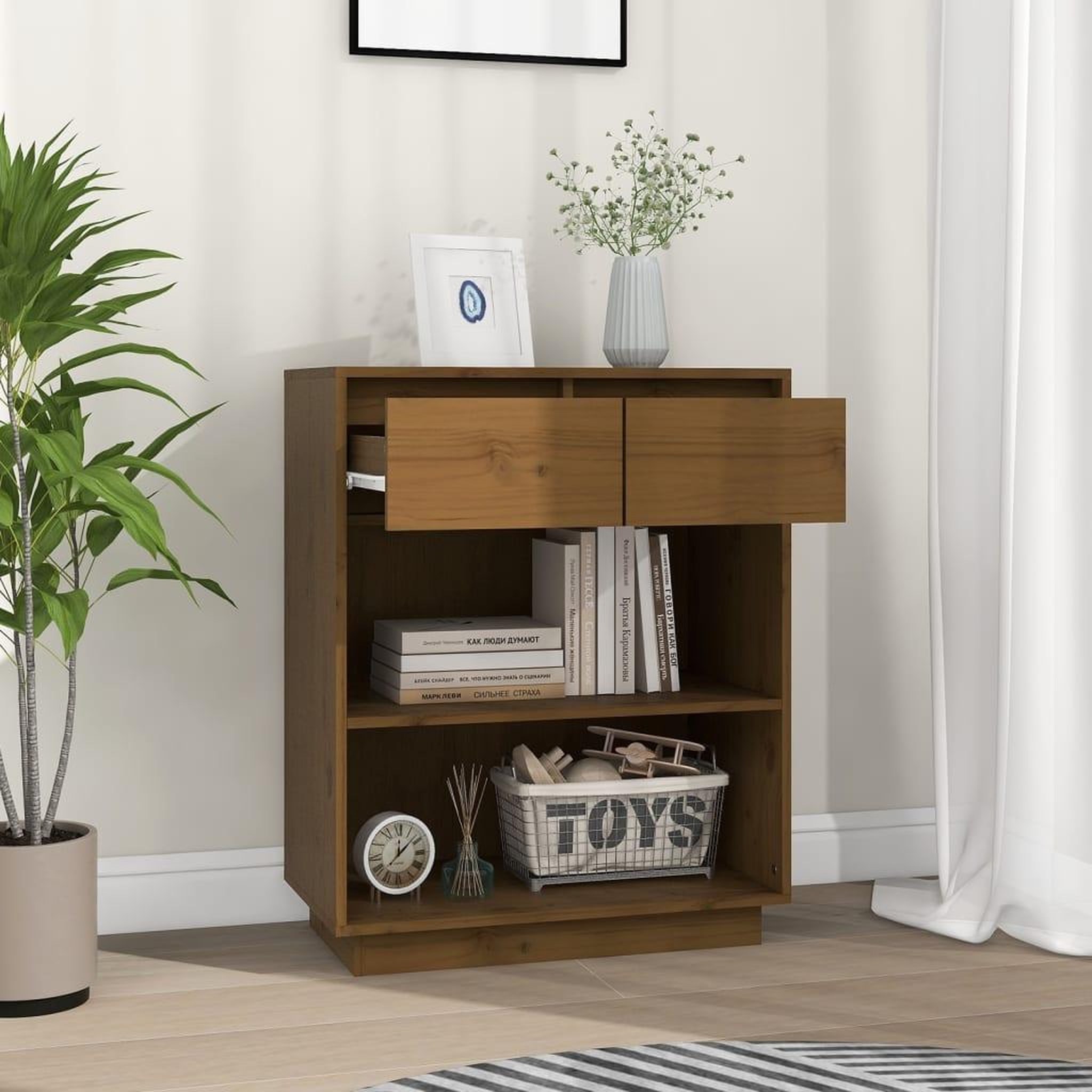 Voir la diapositive 3 : VIDAXL Armoire console Marron miel 60x34x75 cm Bois de pin solide