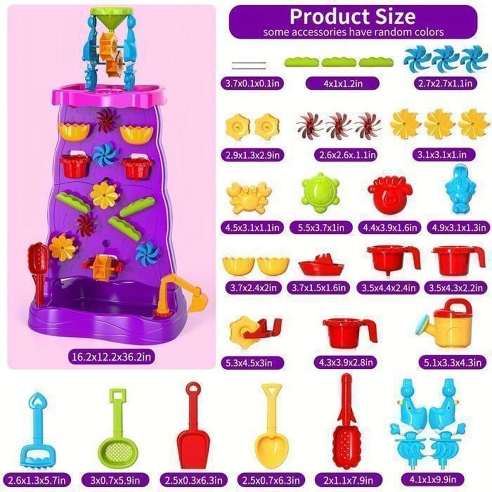 Voir la diapositive 2 : Table murale d'activités double face sable et eau violet avec accessoires pour enfants 3 à 8 ans