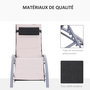 Voir la diapositive 4 : OUTSUNNY Bain de soleil transat design contemporain inclinable multi-positions avec matelas et tétière dim. 170L x 64l x 82H cm alu textilène beige
