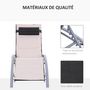 Voir la diapositive 4 : OUTSUNNY Bain de soleil transat design contemporain inclinable multi-positions avec matelas et tétière dim. 170L x 64l x 82H cm alu textilène beige
