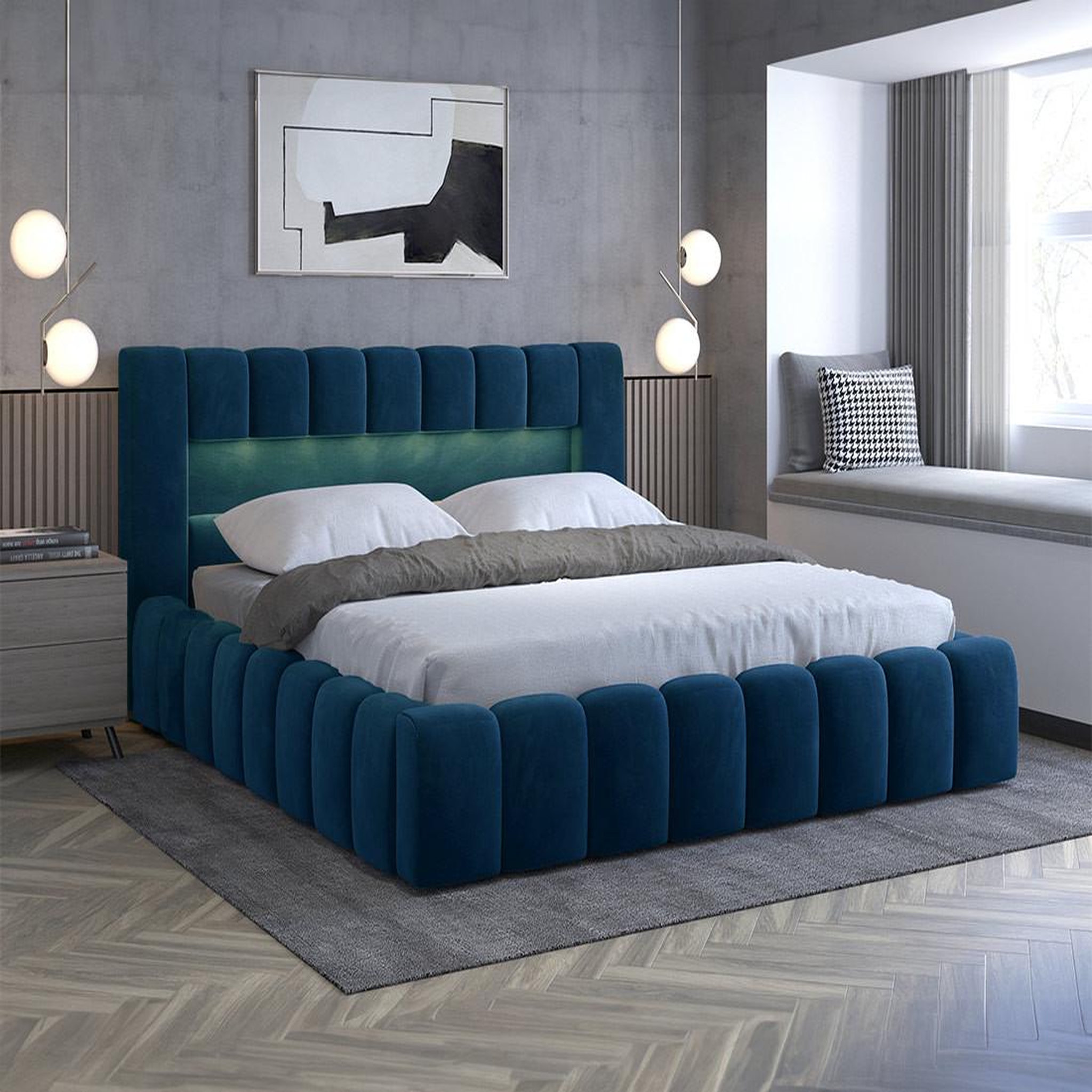 Voir la diapositive 2 : BEST MOBILIER Cleo - lit coffre avec led - 180x200 cm - sommier inclus - en velours