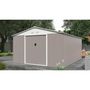 Voir la diapositive 2 : MARKET24 SATURNE Abri de jardin en métal 15,16 m² - 340 x 446 x 210 - Kit d'ancrage inclus, 2 portes coulissantes - Taupe