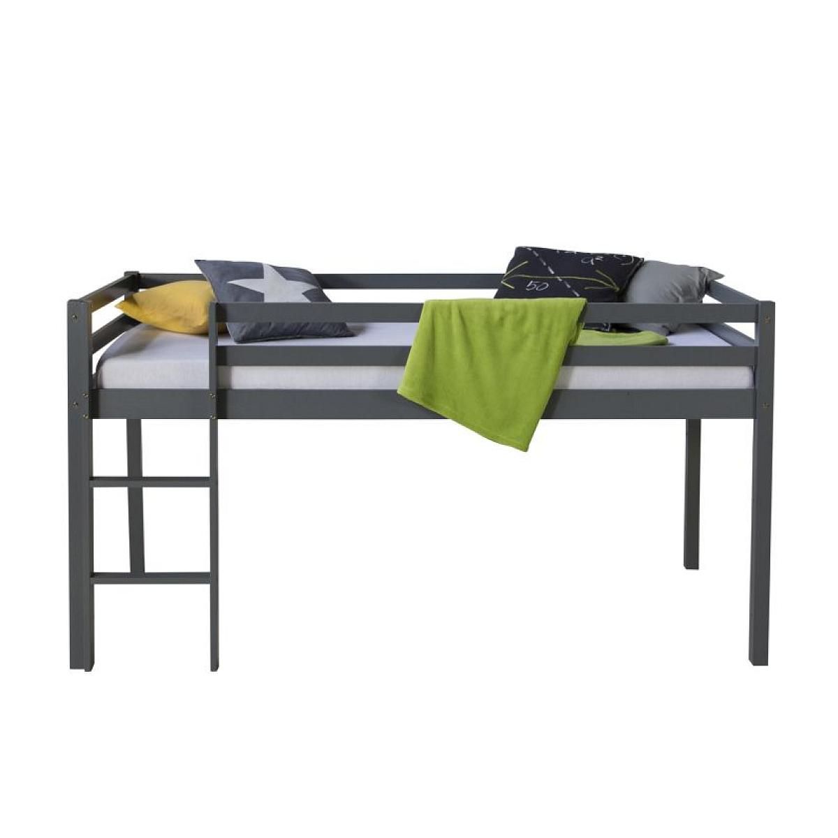 HomeStyle4U Lit gris mi-haut avec matelas sommier à lattes 90x200