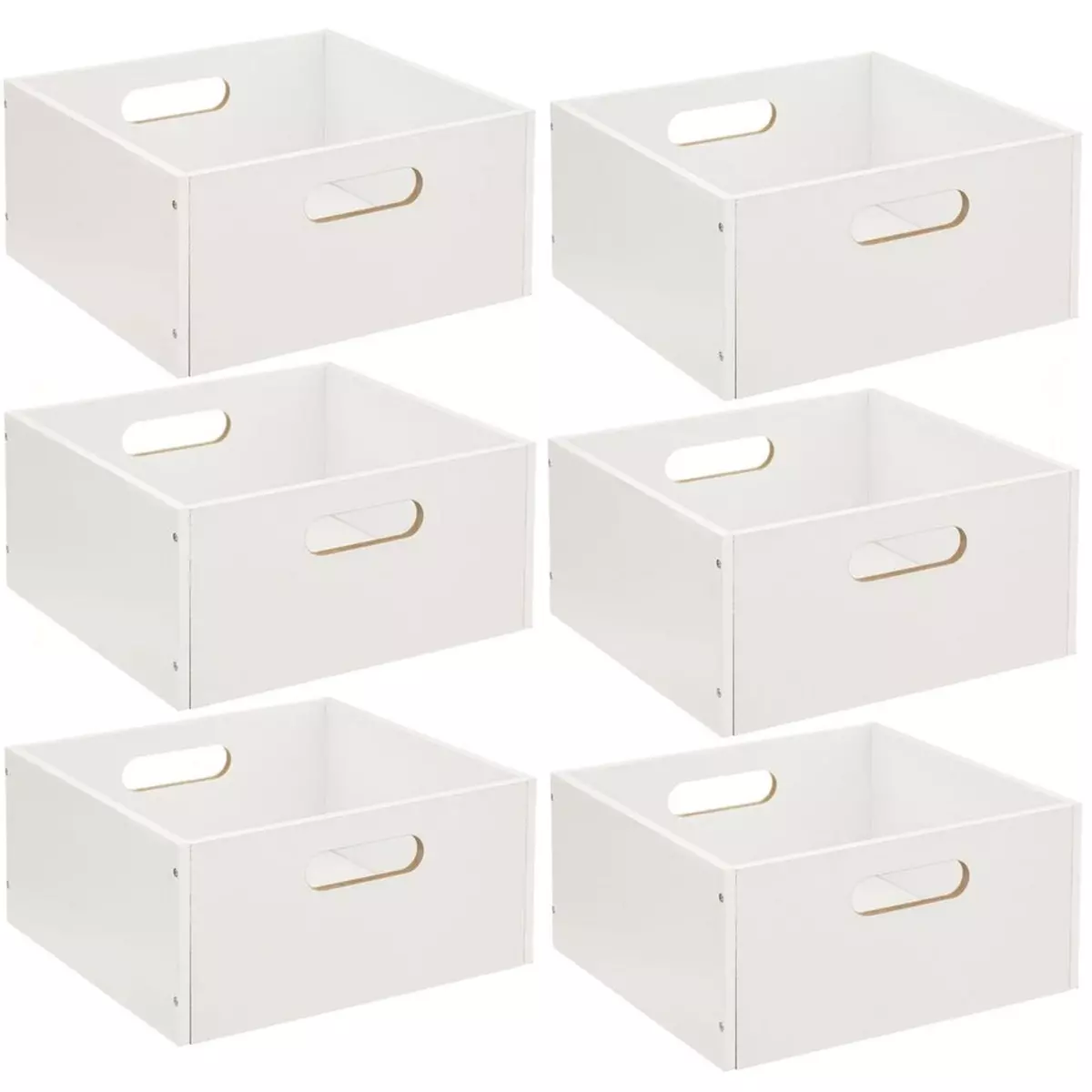 TOILINUX Lot de 6 Boîtes de rangement carrée en MDF - L. 31 x H. 15 cm - Blanc