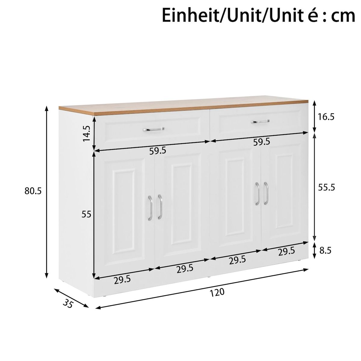 MERAX Buffet 4 porte(s) 2 tiroir(s) - 120 cm blanc+naturel panneau de particules