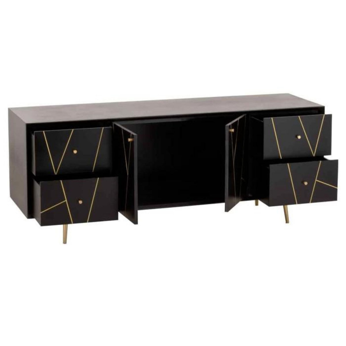 Paris Prix Buffet 4 Tiroirs & 2 Portes  Remina  150cm Noir & Or
