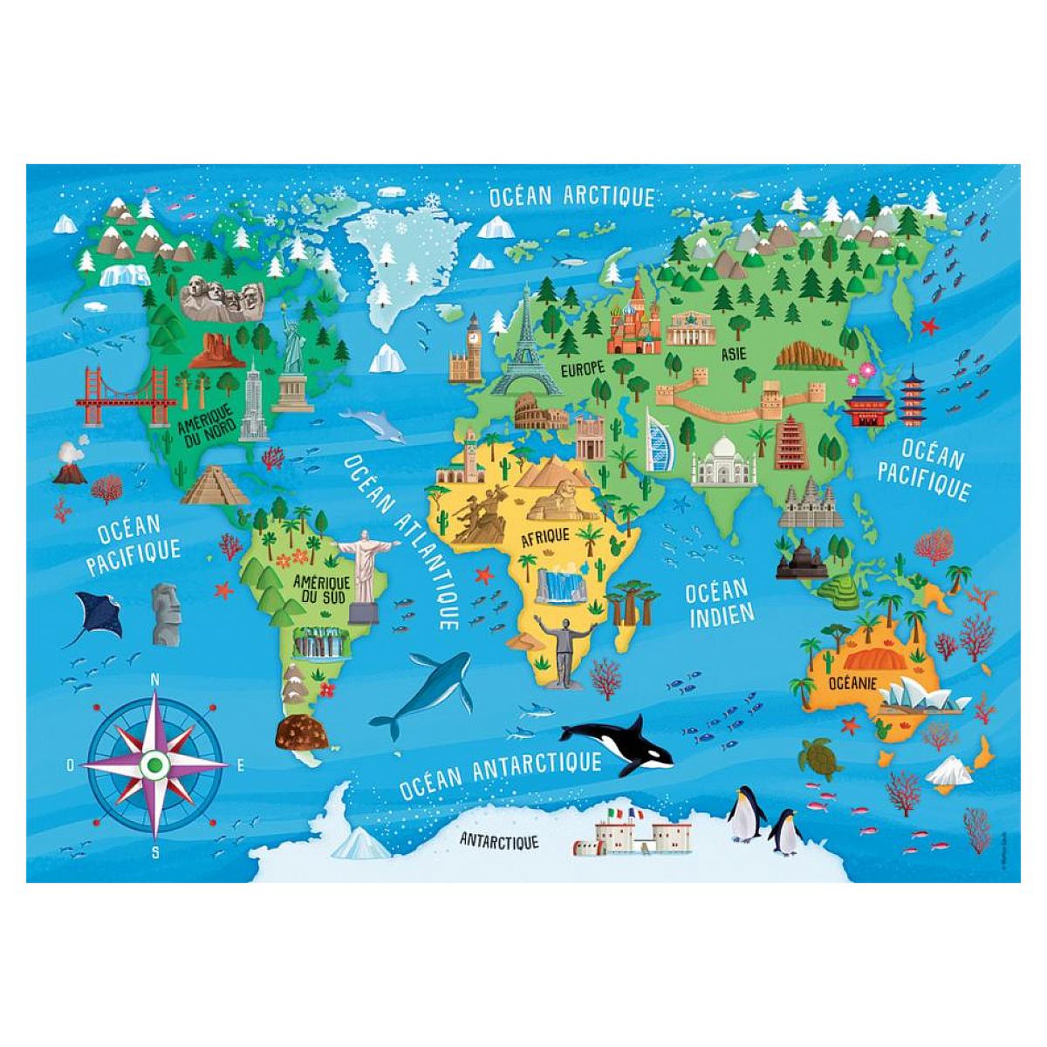 Voir la diapositive 2 : Nathan Puzzle 100 p  carte du monde des monuments