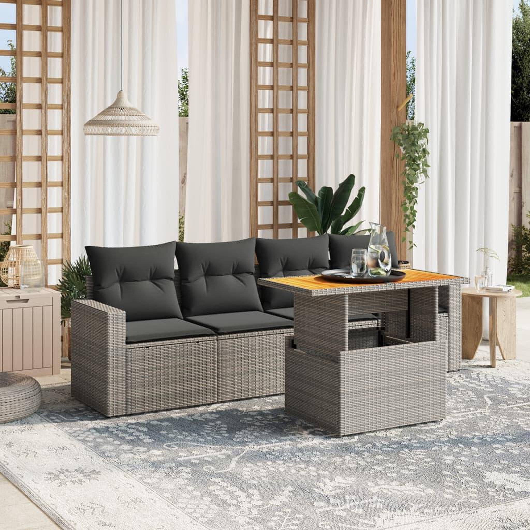 VIDAXL Salon de jardin 5 pcs avec coussins gris resine tressee