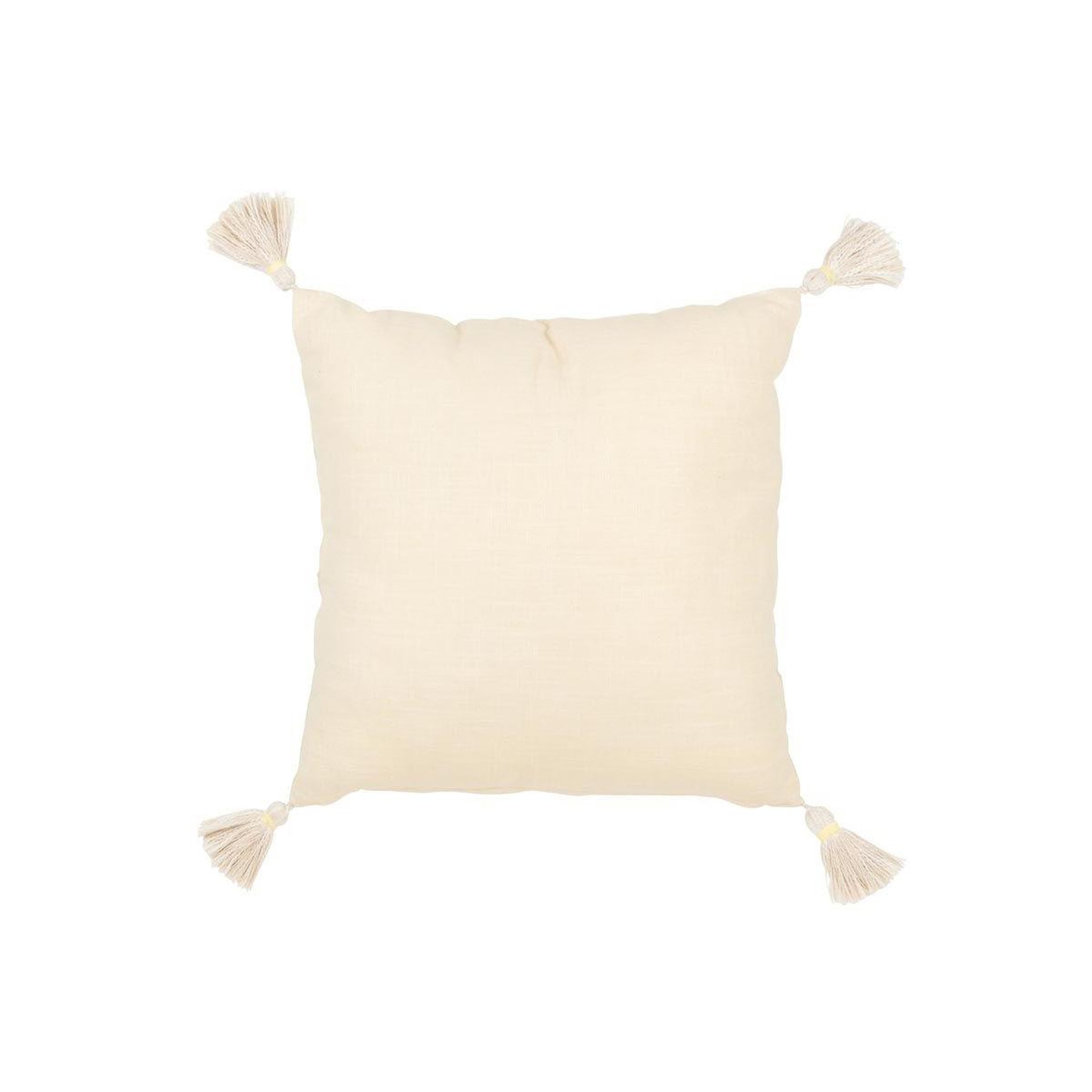 Voir la diapositive 3 : J-LINE Coussin déco à pompons  champêtre  45x45cm jaune clair