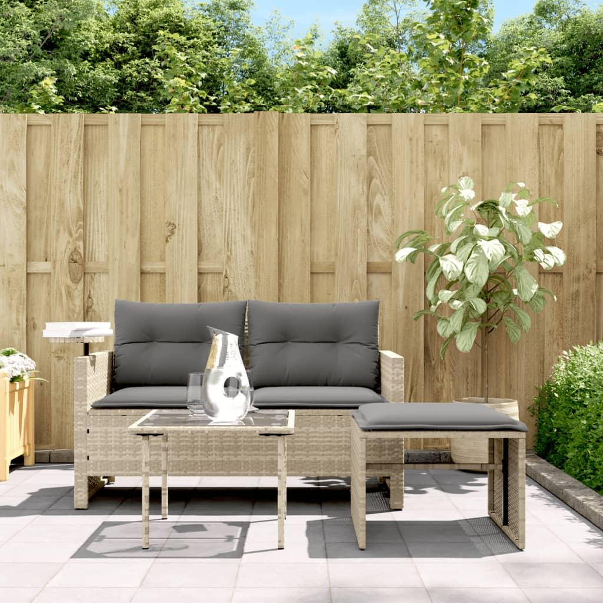 Voir la diapositive 3 : VIDAXL Salon de jardin avec coussins 3 pcs gris clair resine tressee