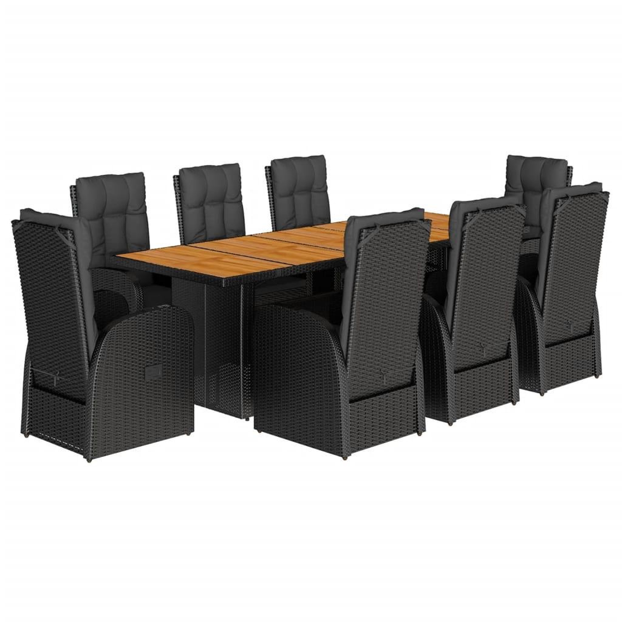 Voir la diapositive 2 : VIDAXL Ensemble a manger de jardin 9pcs coussins noir resine tressee