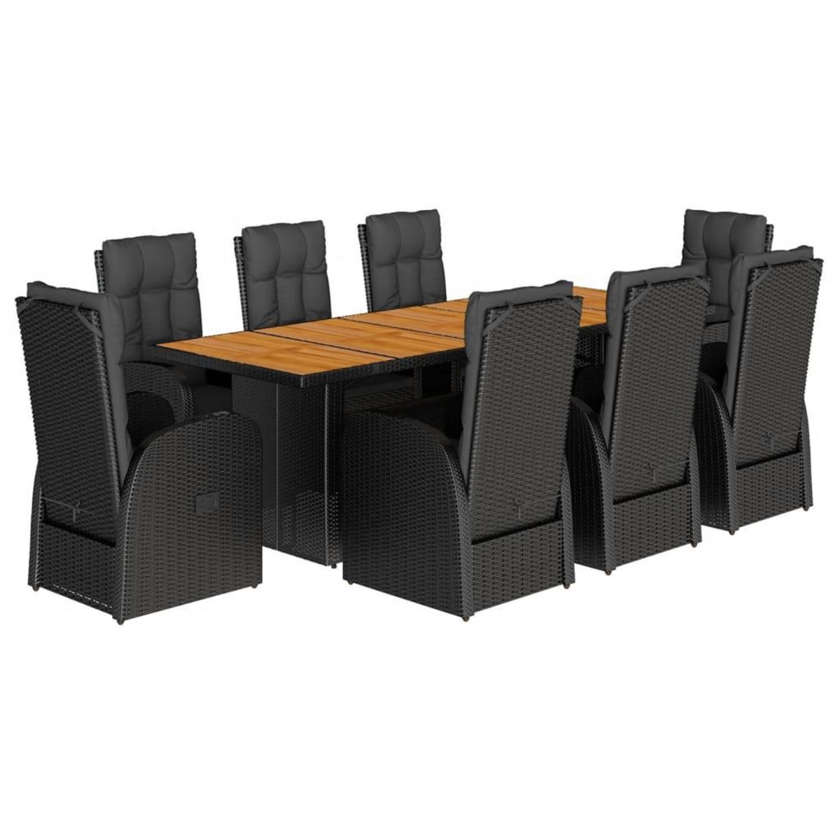 VIDAXL Ensemble a manger de jardin 9pcs coussins noir resine tressee