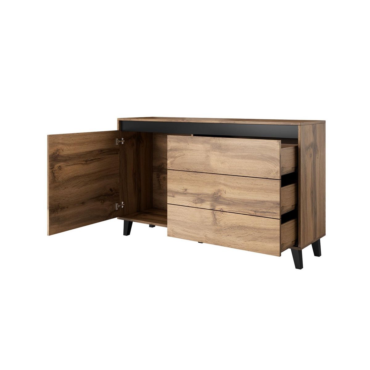 BEST MOBILIER Lord - buffet bas - effet bois et noir - 3 tiroirs et 1 porte - 138 cm