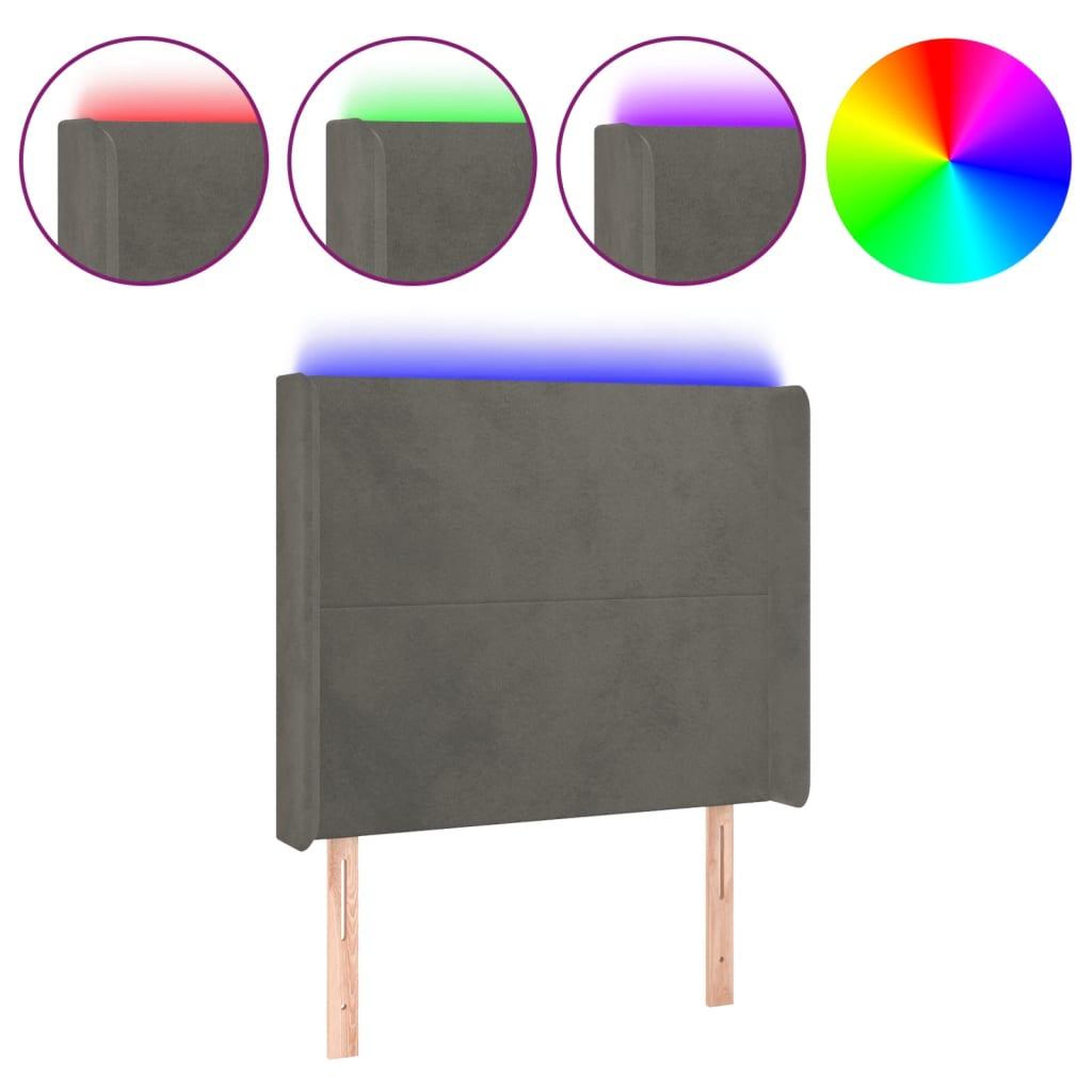 Voir la diapositive 2 : VIDAXL Tete de lit a LED Gris fonce 103x16x118/128 cm Velours