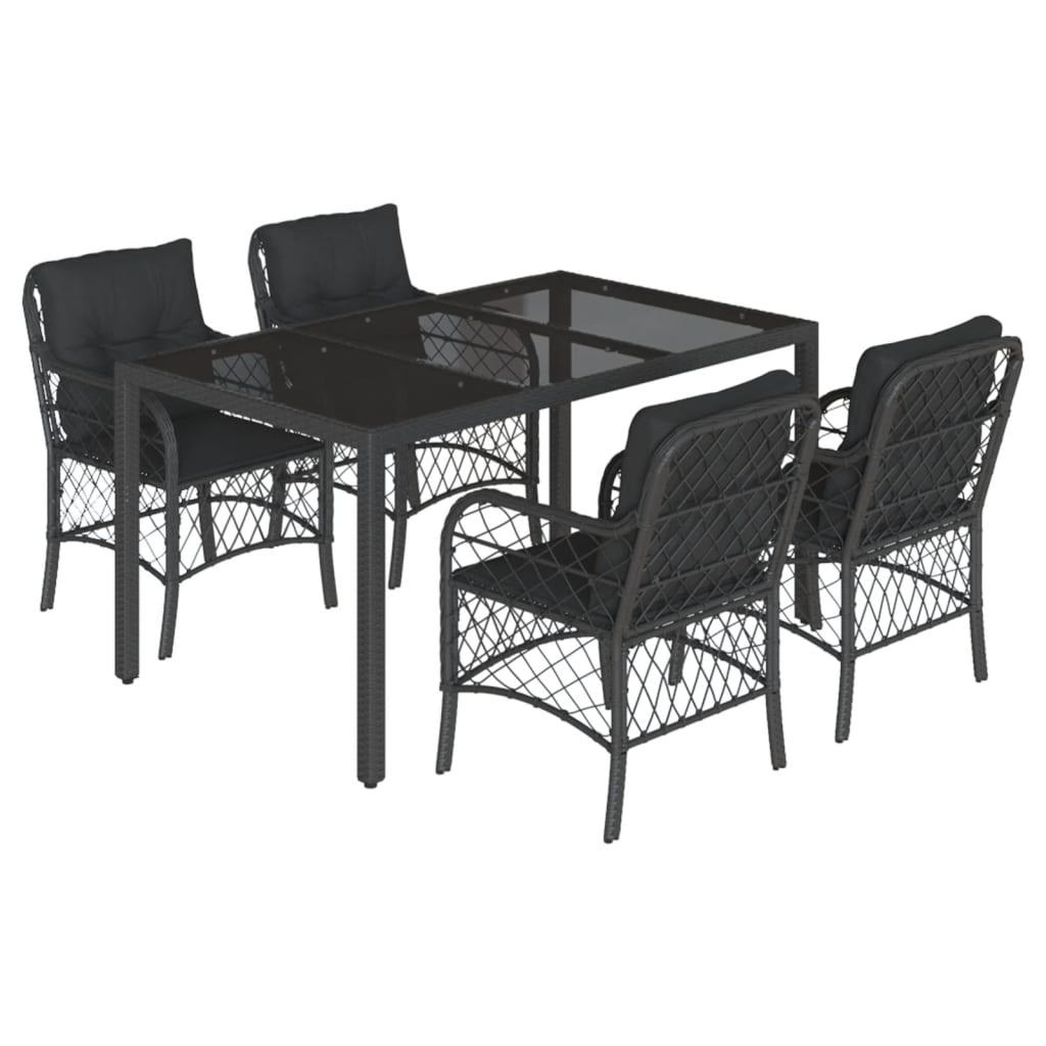 Voir la diapositive 2 : VIDAXL Ensemble a manger de jardin coussins 5pcs Noir Resine tressee