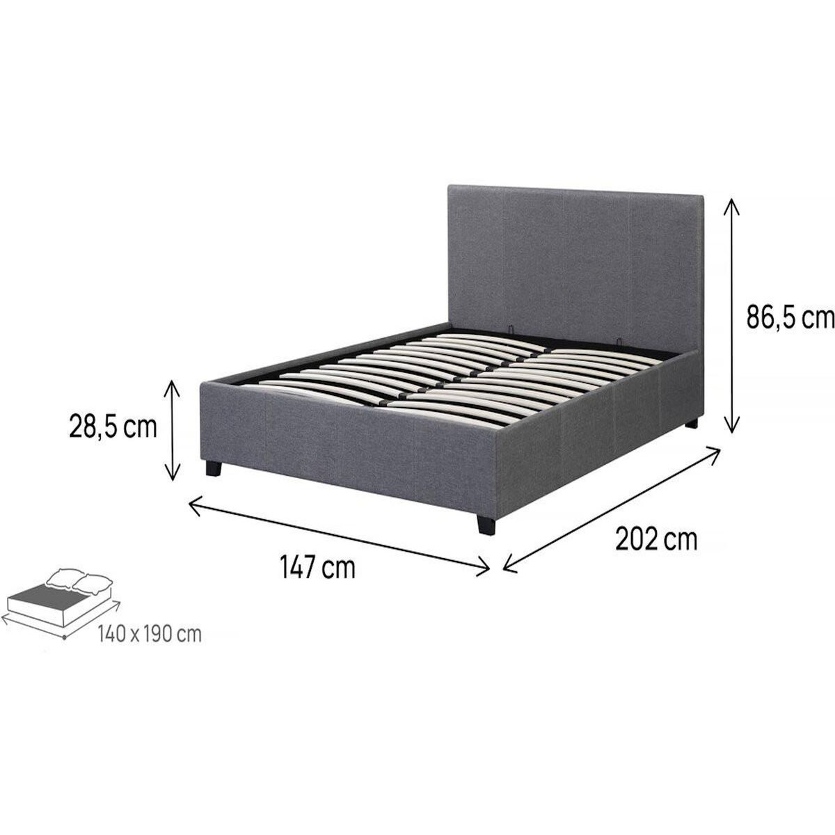 Habitat et Jardin Lit double avec coffre  Carla  - 140 x 190 - Gris