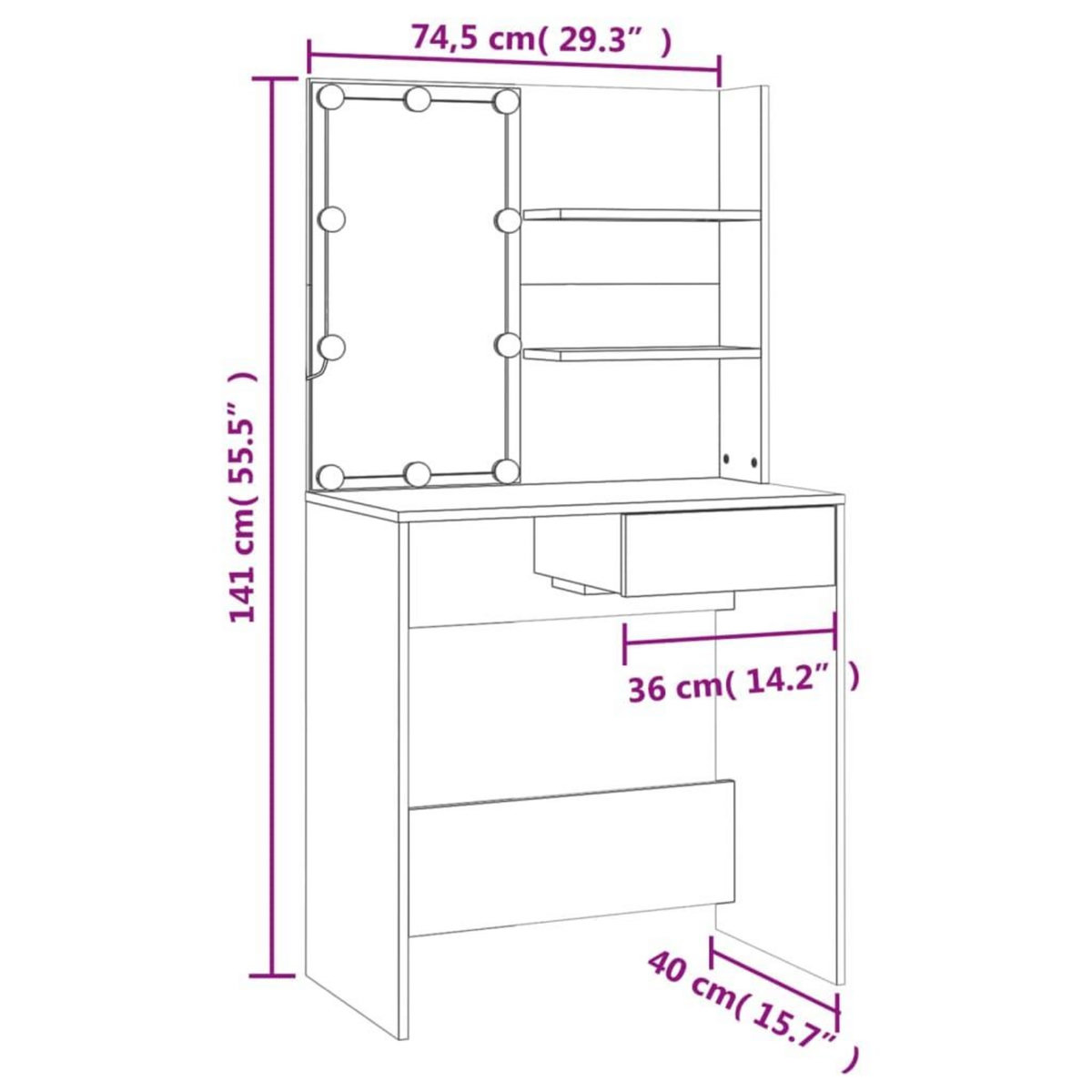 VIDAXL Ensemble de coiffeuse avec LED Blanc brillant Bois d'ingenierie