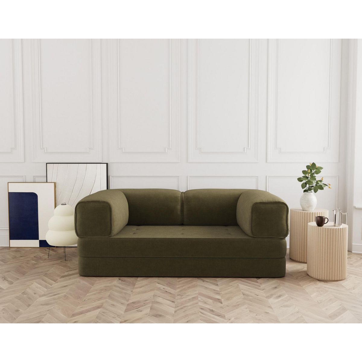LISA DESIGN Poppy - canapé 3 places convertible en velours côtelé