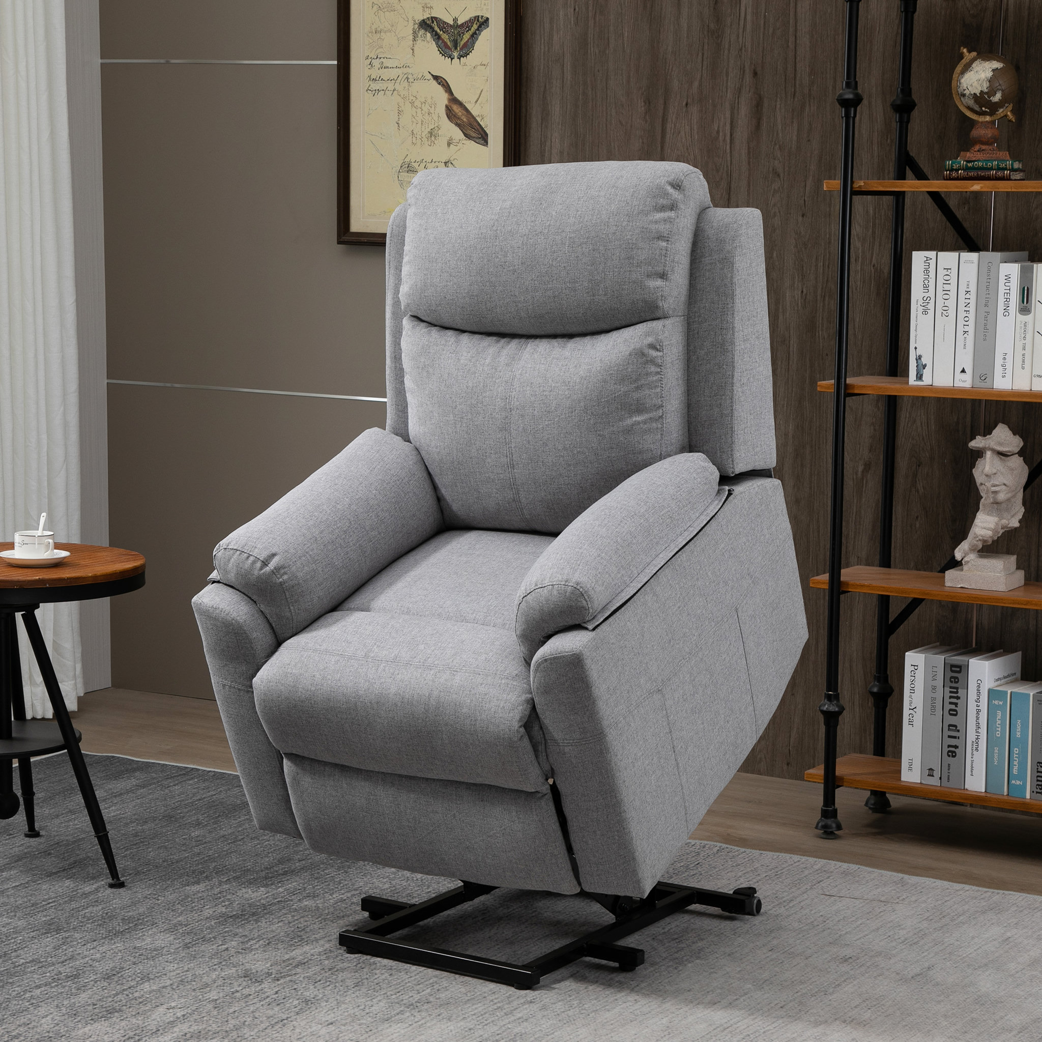 Voir la diapositive 2 : HOMCOM Fauteuil de relaxation électrique - fauteuil releveur inclinable avec repose-pied ajustable et télécommande - tissu polyester aspect lin gris clair chiné