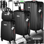 Voir la diapositive 1 : tectake Set de valises rigides 4 pièces, 3 Trolleys, 1 Vanity case, Balance et étiquette bagages inclus noir